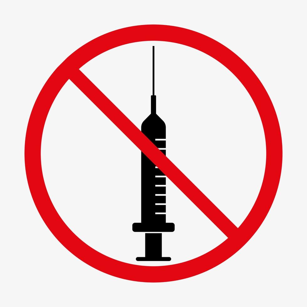 No syringe sign. Crossed injection icon. Vector illustration isolated on white background
