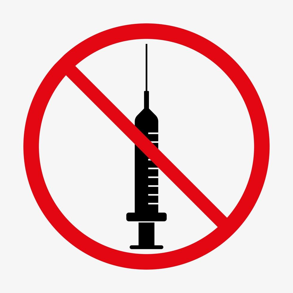 No syringe sign. Crossed injection icon. Vector illustration isolated on white background