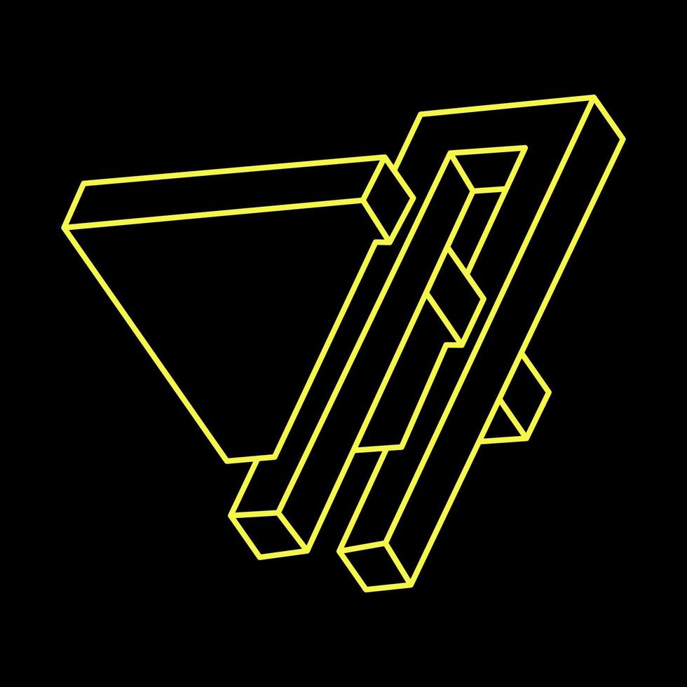 Impossible shapes. Sacred geometry. Optical illusion figures. Abstract eternal geometric objects. Impossible endless outline shapes. Op art. Impossible geometry shape on a black background. Line art. vector