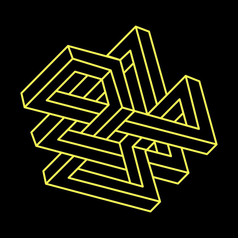 Impossible optical illusion shapes. Optical art objects. Sacred geometry. Impossible figures. Line art. Paradox. vector