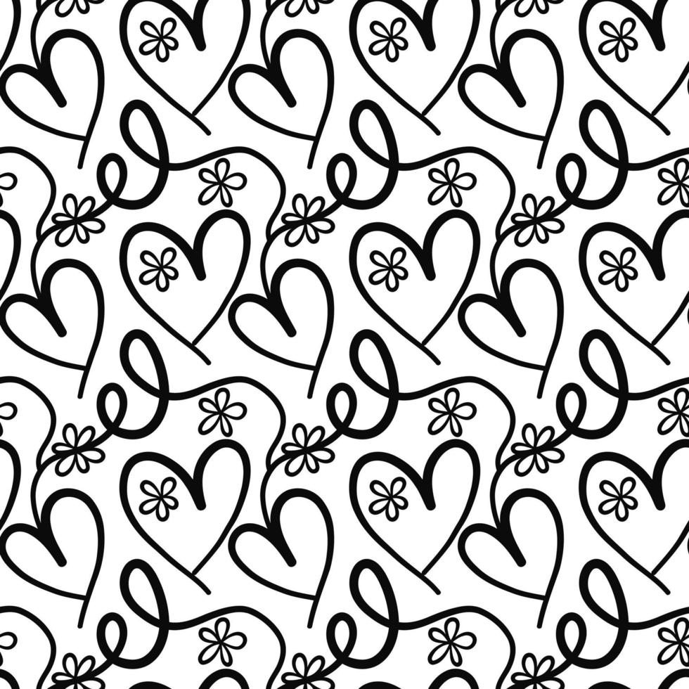 patrón de línea de doodle de corazones de amor de san valentín vector