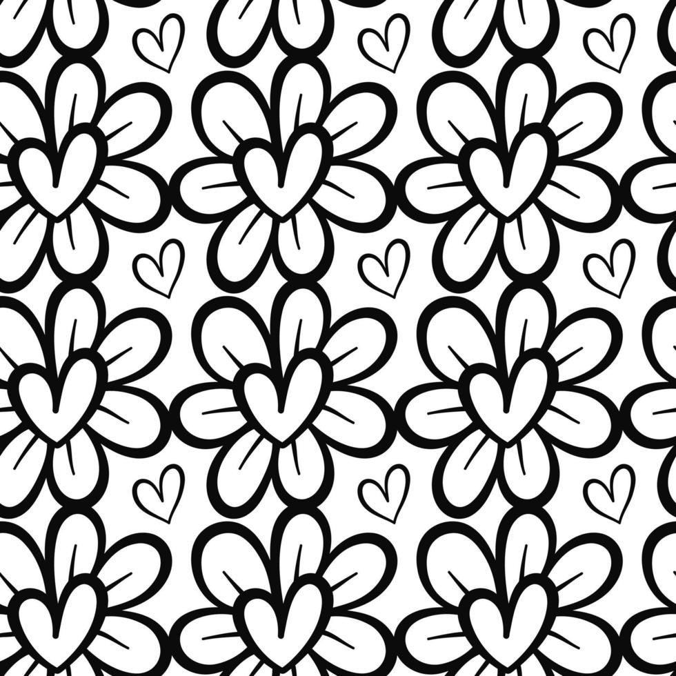 Doodle Daisy Flower Heart Line Art Pattern vector