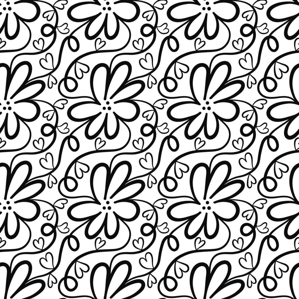 Doodle Daisy Flower Line Art Pattern vector