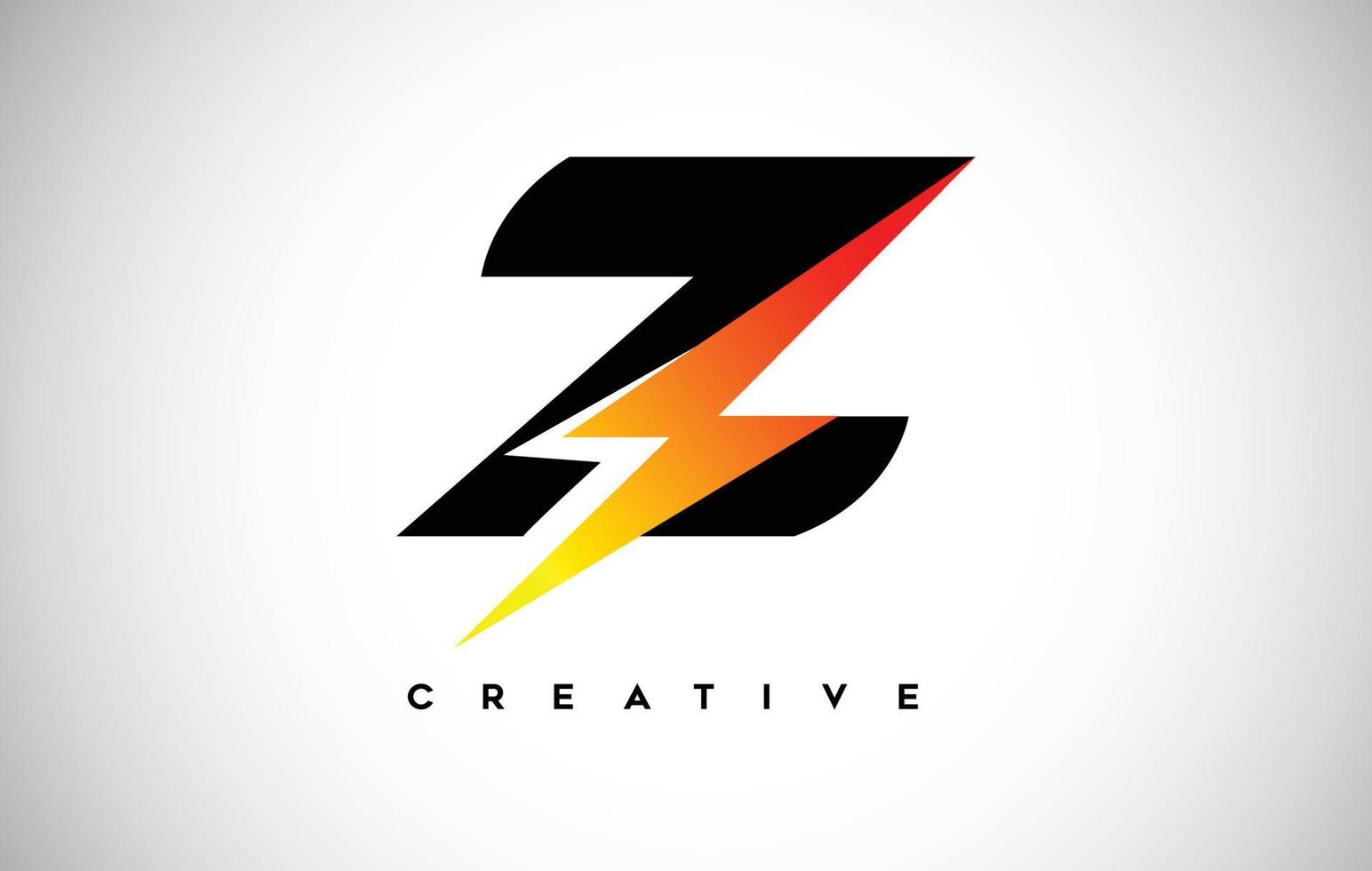 concepto de logotipo de letra z rayo con letra negra y trueno amarillo naranja. vector