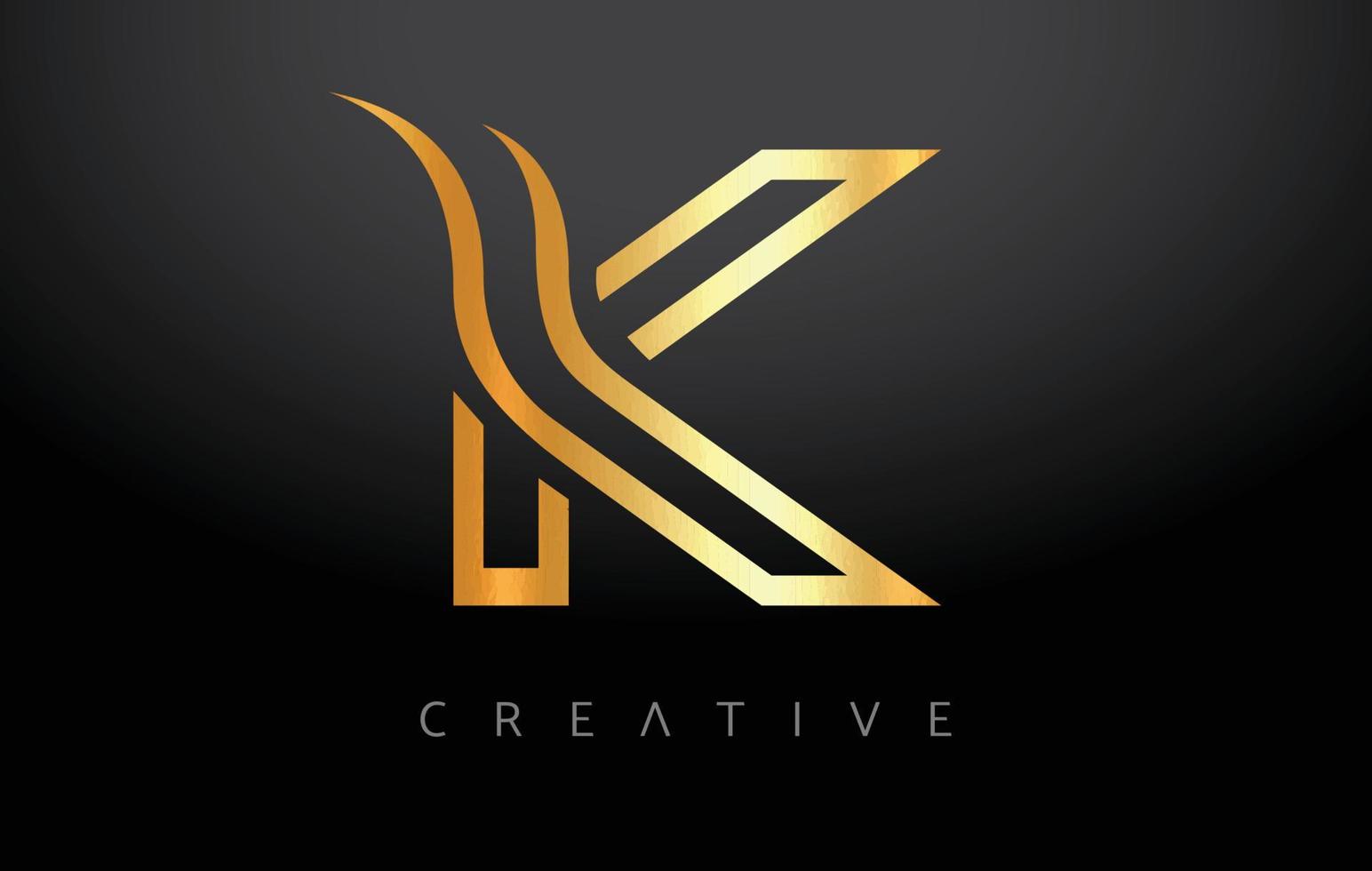 Golden K Letter Concept With Lines Monogram and Metalic Creative Look Vector