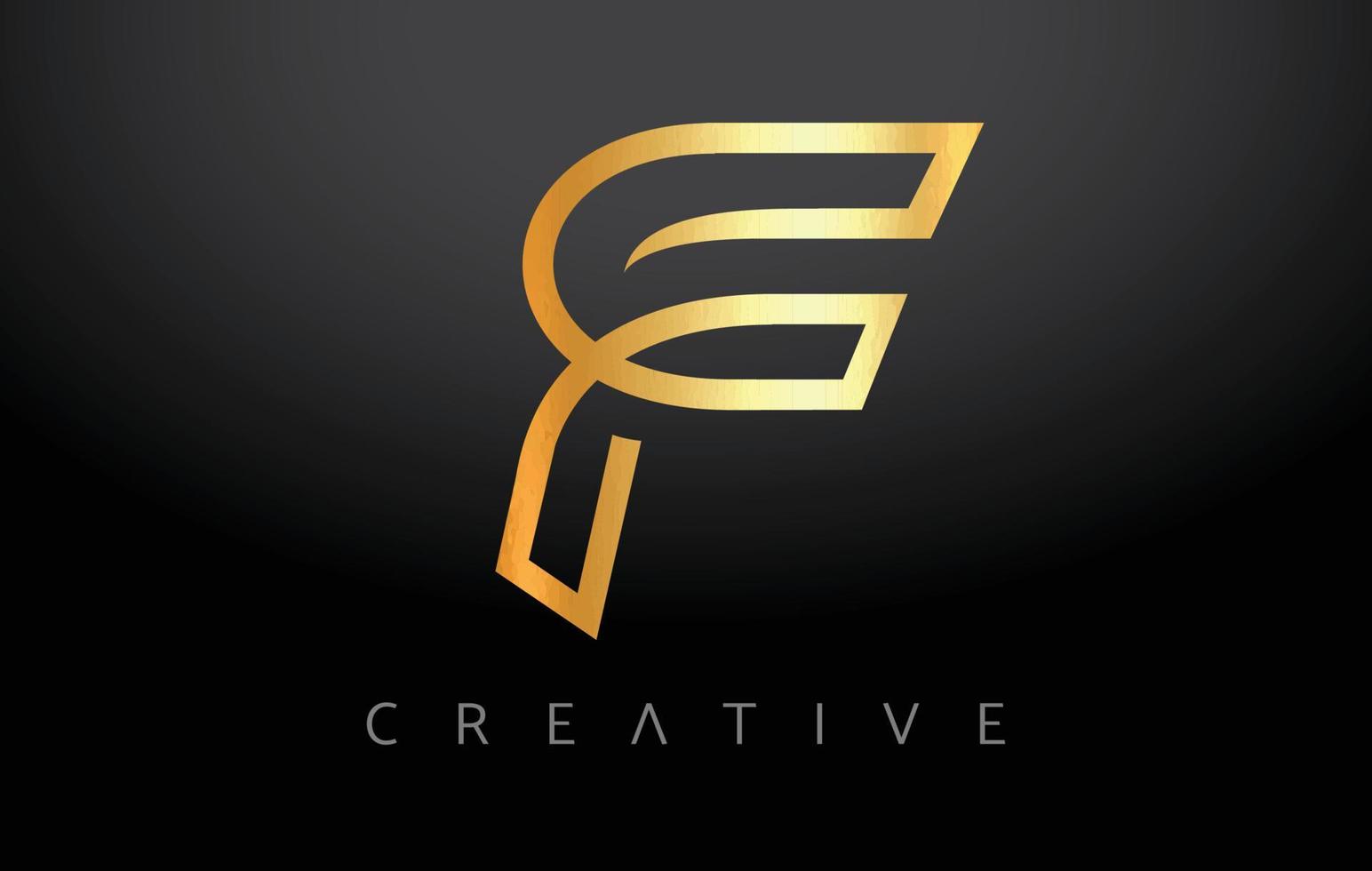 Golden F Letter Concept With Lines Monogram and Metalic Creative Look Vector