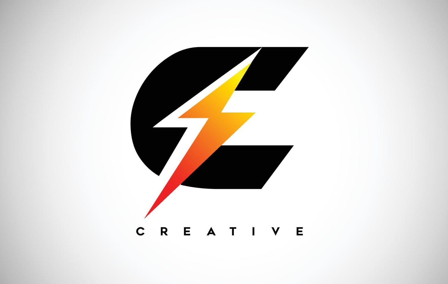 Letter C Thunderbolt Logo Concept with Black Letter and Orange Yellow Thunder. vector