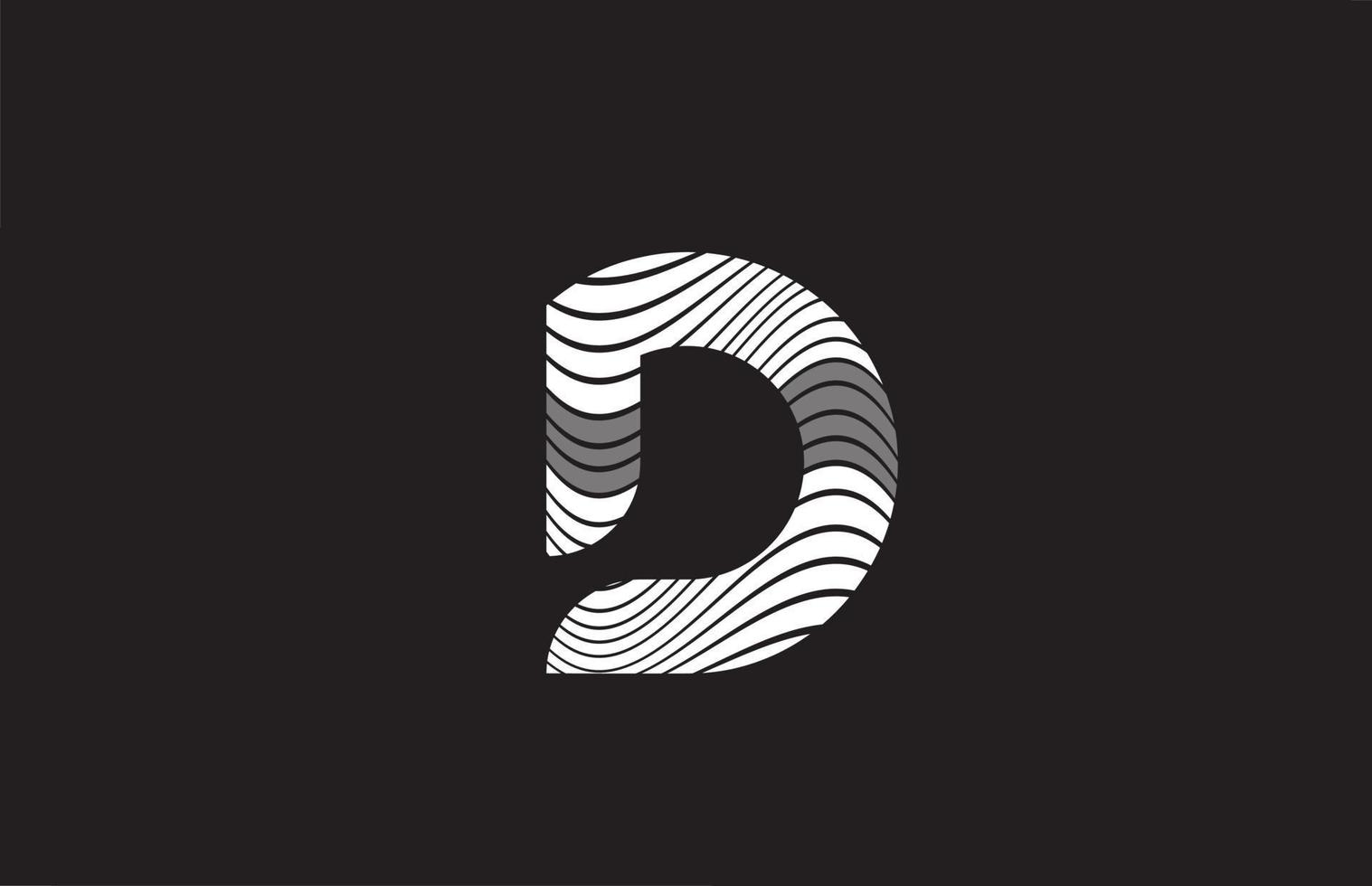 líneas en blanco y negro d diseño del logotipo del icono de la letra del alfabeto. plantilla creativa para negocios vector