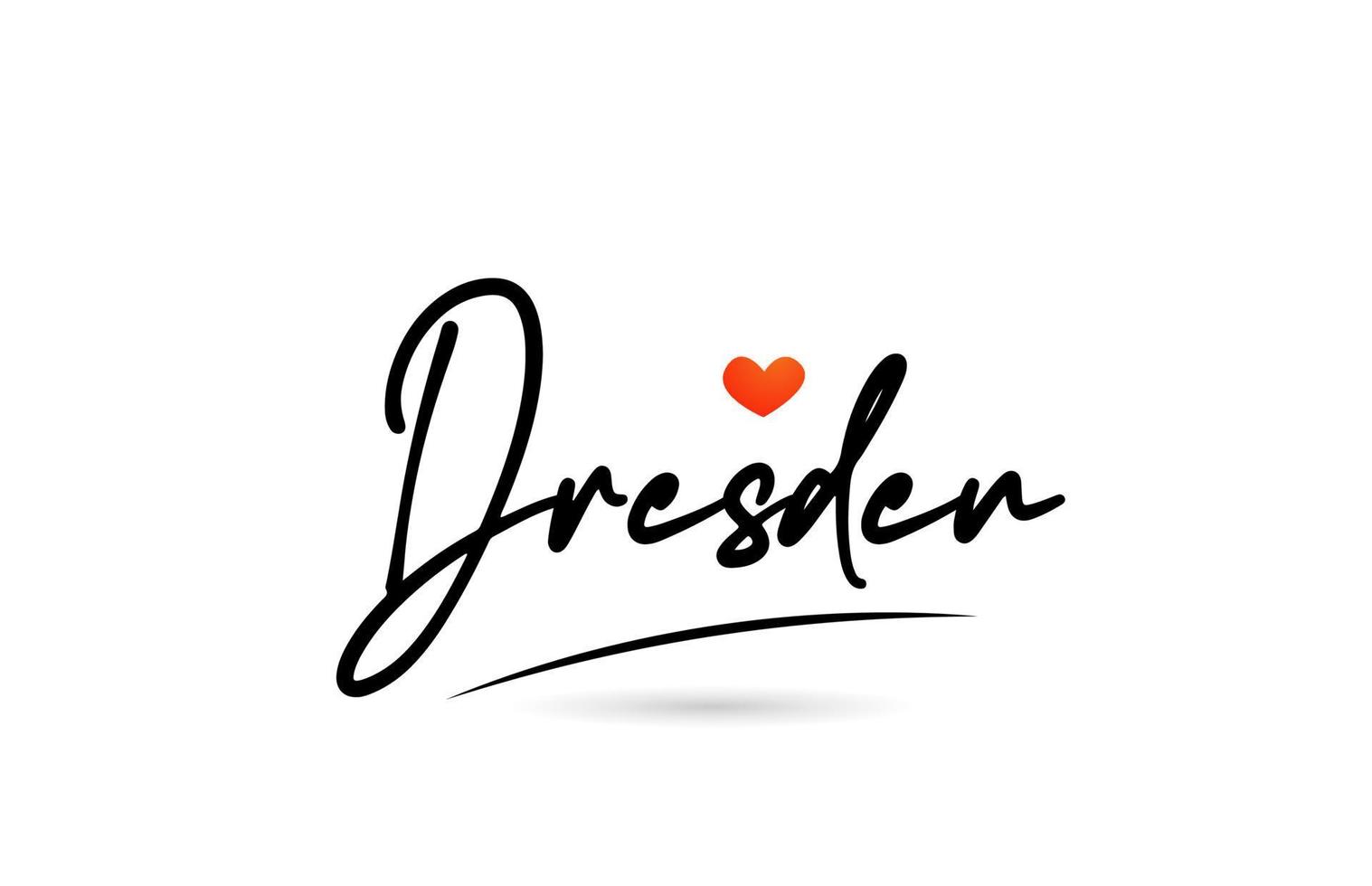 Dresden city text with red love heart design.  Typography handwritten design icon vector