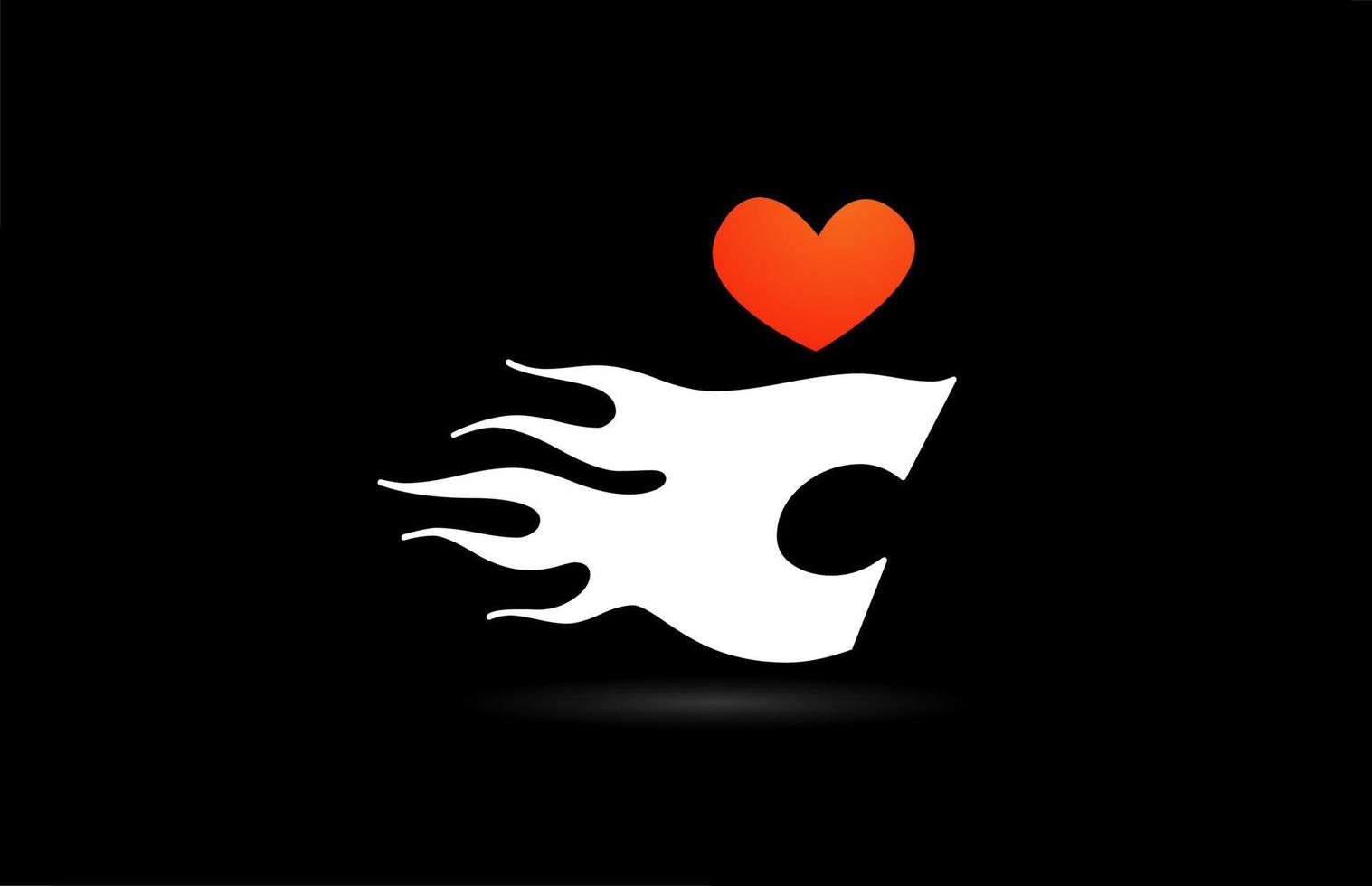 diseño del logotipo del icono de la letra c del alfabeto. plantilla creativa para negocios con amor corazón llamas vector