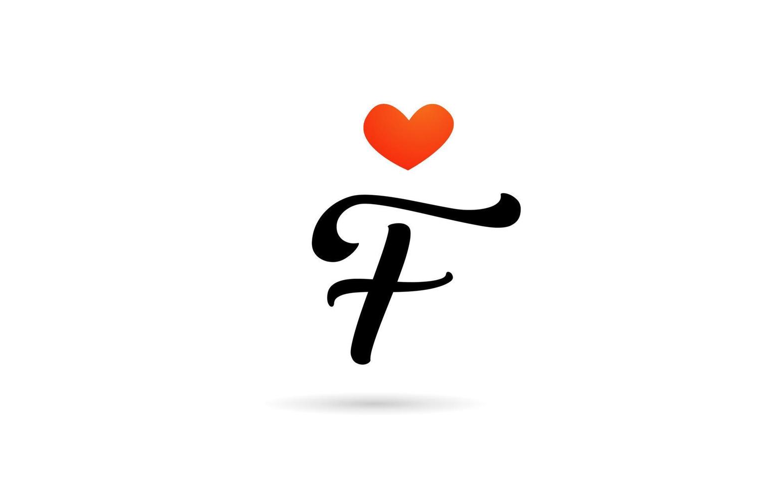 handwritten F alphabet letter icon logo design. Creative template for business with love heart vector