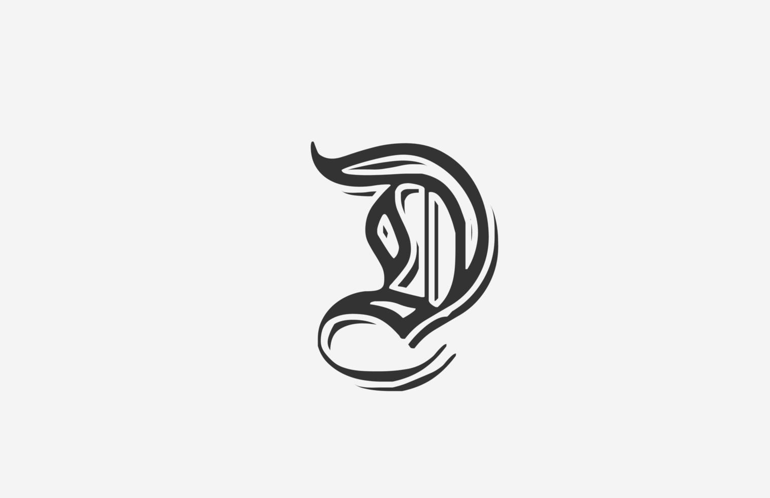 vintage D alphabet letter logo design icon. Creative template for business or company in black and white vector
