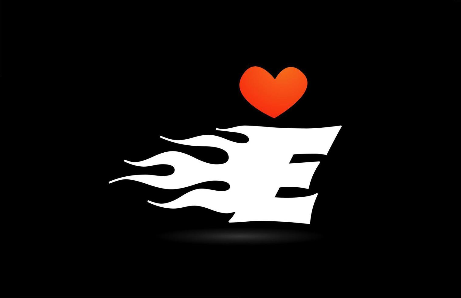 diseño del logotipo del icono de la letra e del alfabeto. plantilla creativa para negocios con amor corazón llamas vector