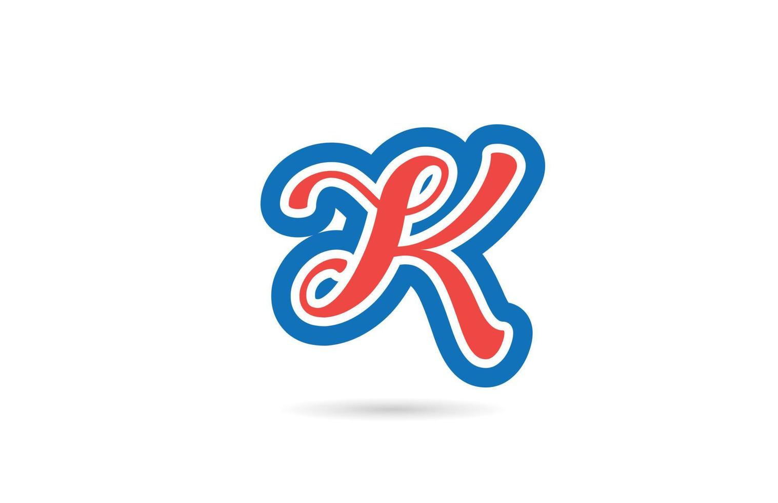 red blue handwritten K alphabet letter logo design icon. Creative template for business and company vector