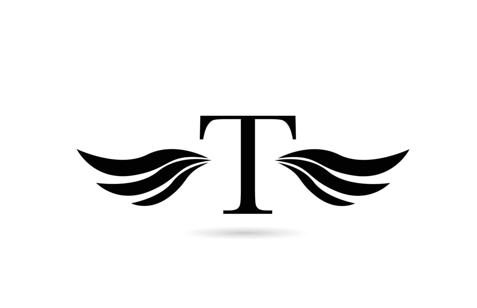 Diseño del icono del logotipo de la letra del alfabeto t con alas. plantilla creativa para negocios y empresas en blanco y negro vector