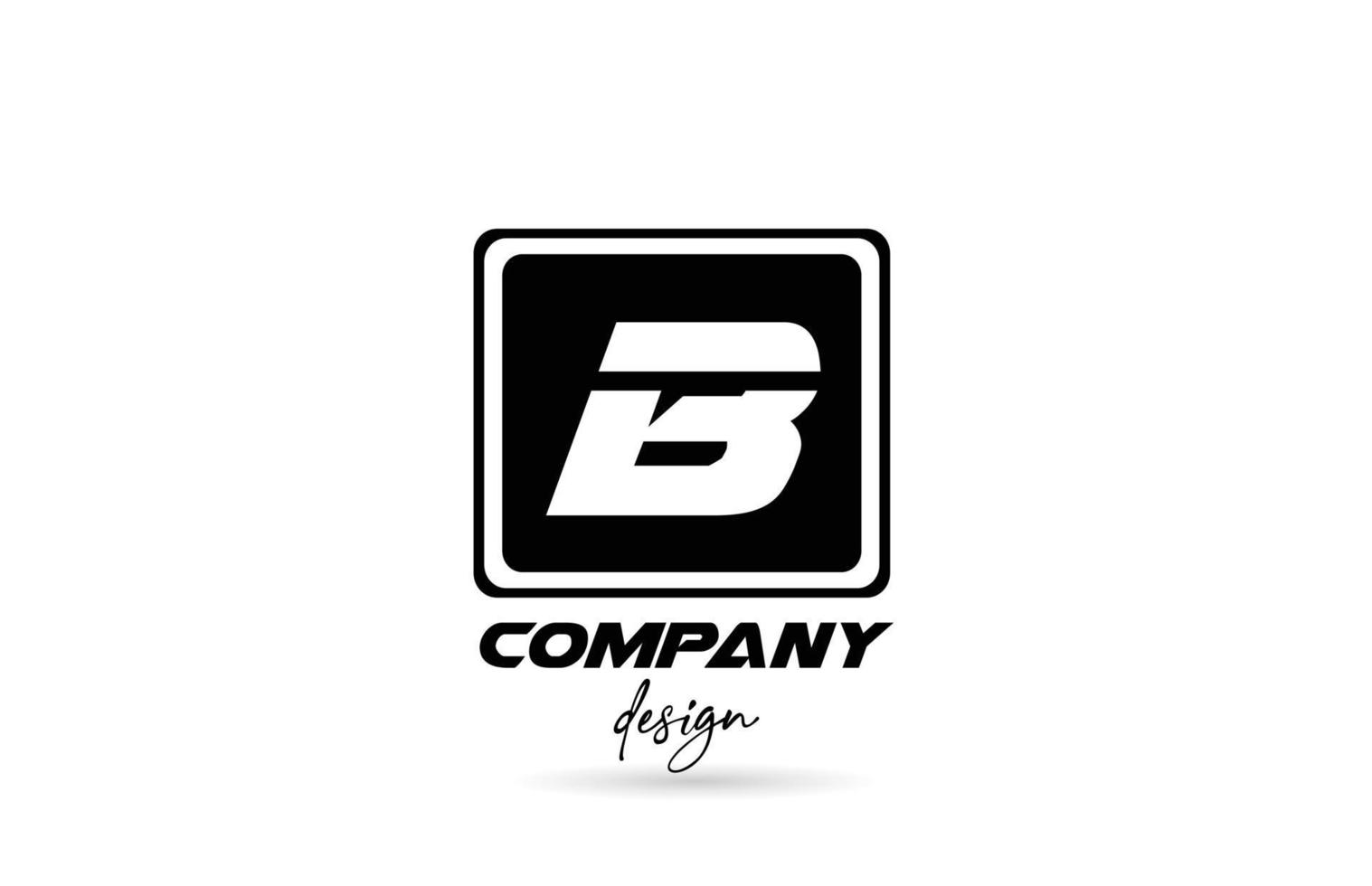B alphabet letter logo icon with black and white design and square. Creative template for company and business vector