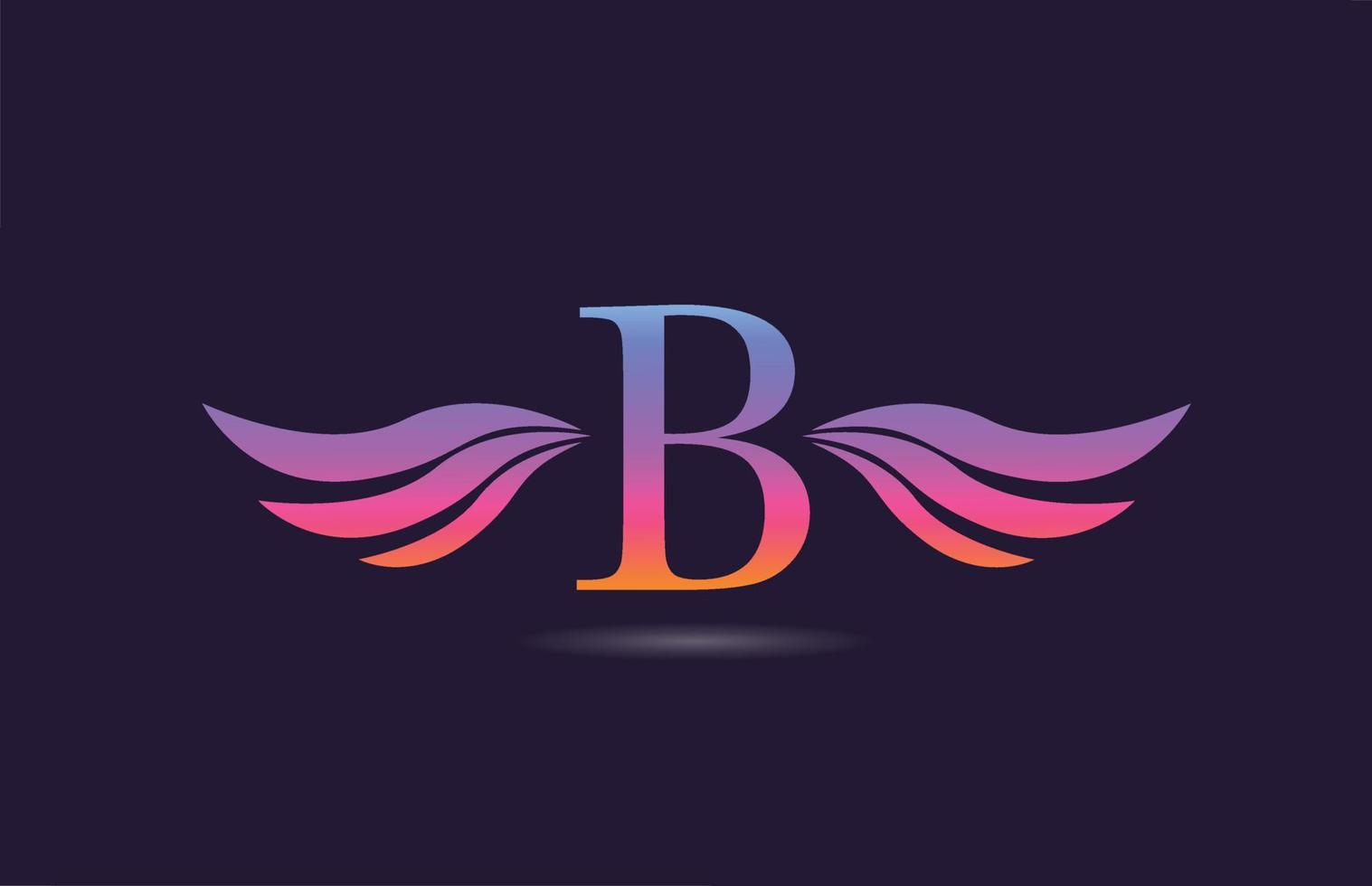 Colorful B alphabet letter logo icon design with wings. Creative template for company and business in pink yellow vector