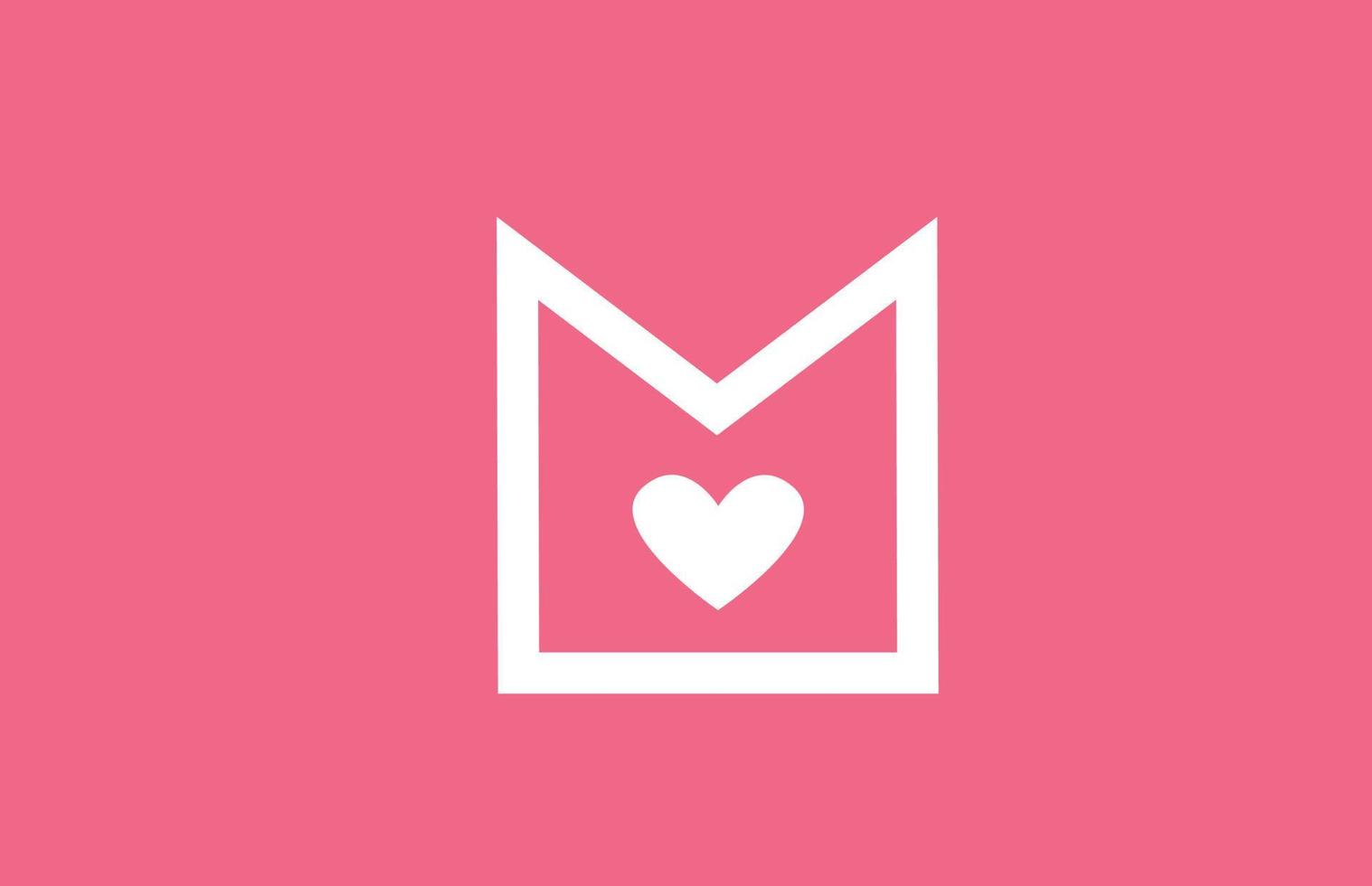 m amor corazón alfabeto letra logo icono con línea y color rosa. diseño creativo para una empresa o negocio de sitios de citas vector