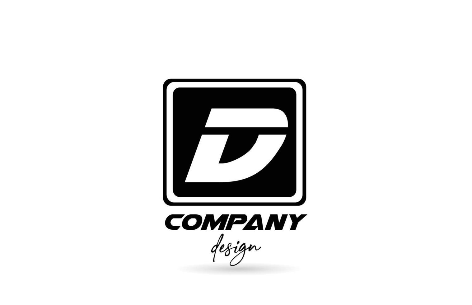 D alphabet letter logo icon with black and white design and square. Creative template for company and business vector