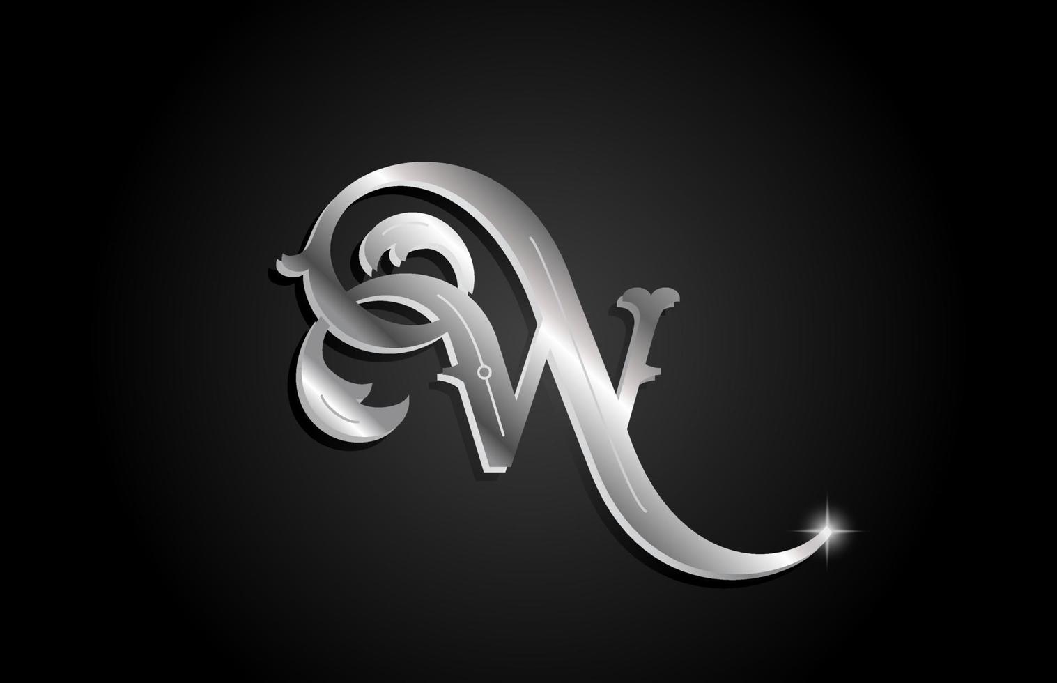 Diseño del logotipo del icono de la letra del alfabeto w de metal plateado. plantilla creativa para negocio o empresa con color gris vector