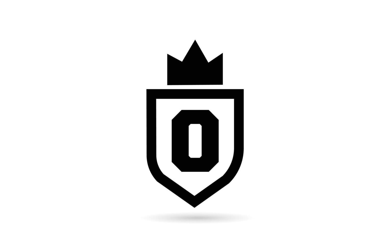 black and white O alphabet letter icon logo with shield and king crown design. Creative template for business and company vector