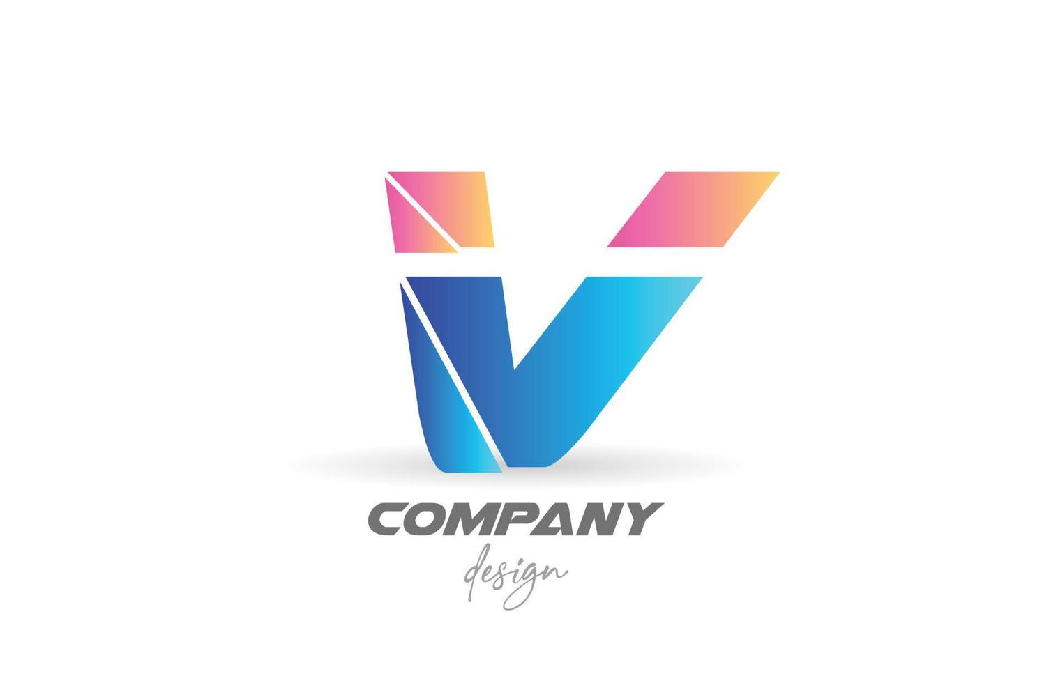 colorido icono del logotipo de la letra del alfabeto v con diseño en rodajas y colores rosa azul. plantilla creativa para negocios y empresas. vector