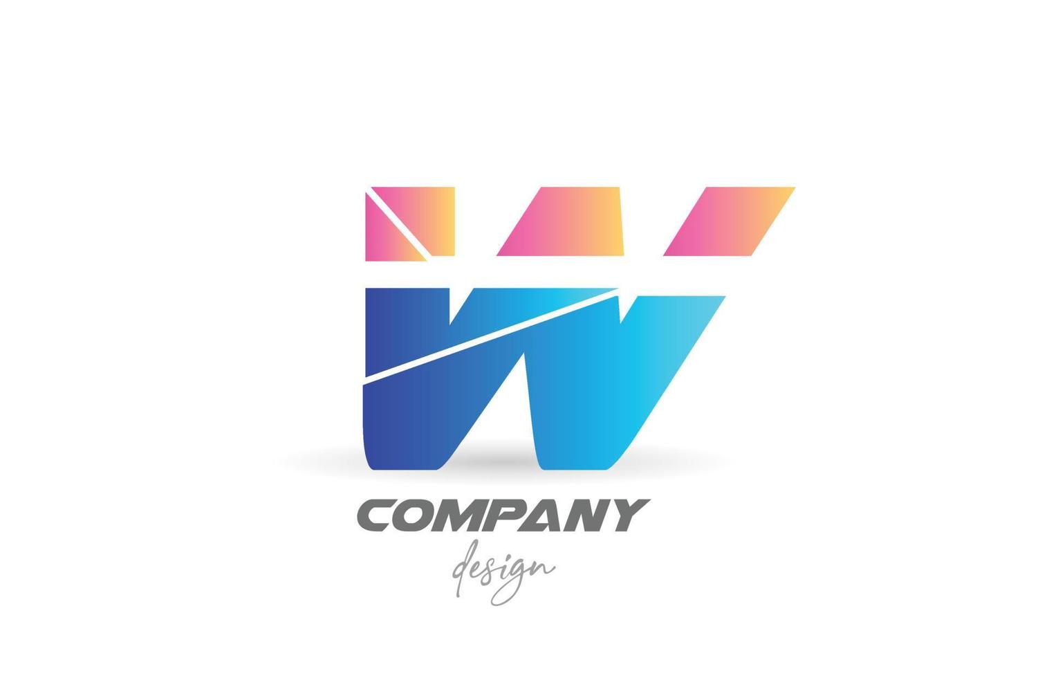 Colorful W alphabet letter logo icon with sliced design and blue pink colors. Creative template for business and company vector