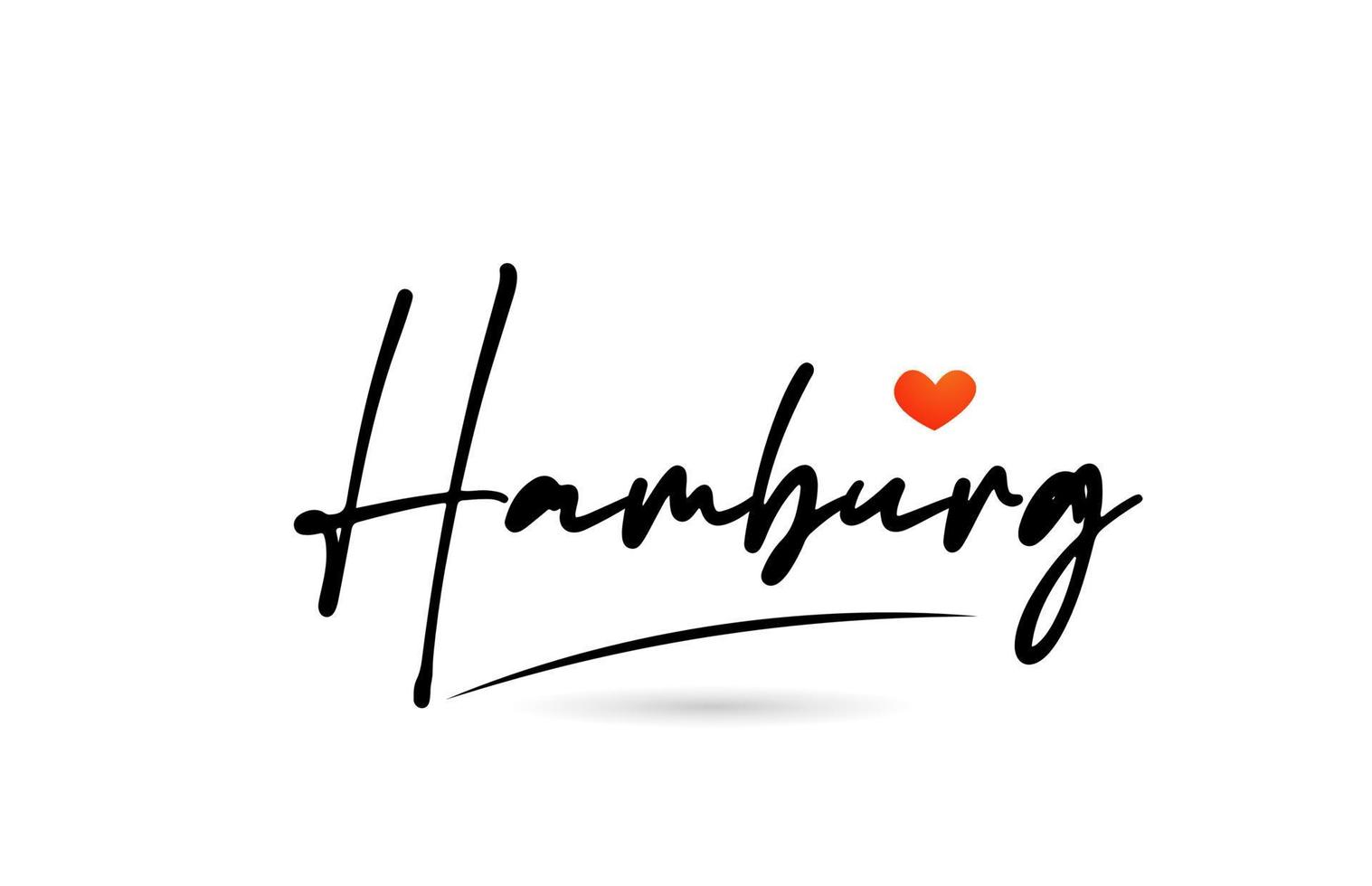 Hamburg city text with red love heart design.  Typography handwritten design icon vector