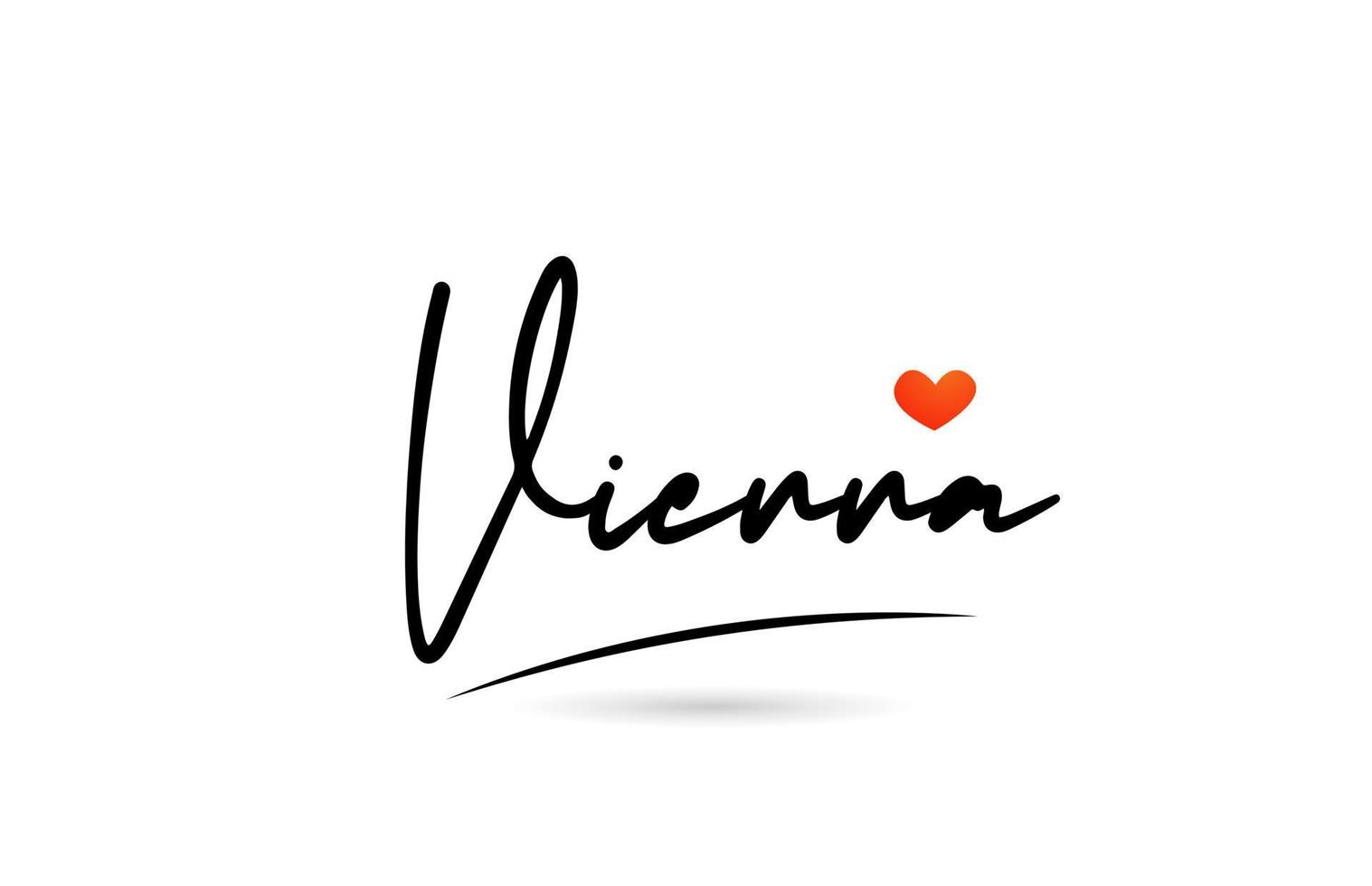 Vienna city text with red love heart design.  Typography handwritten design icon vector