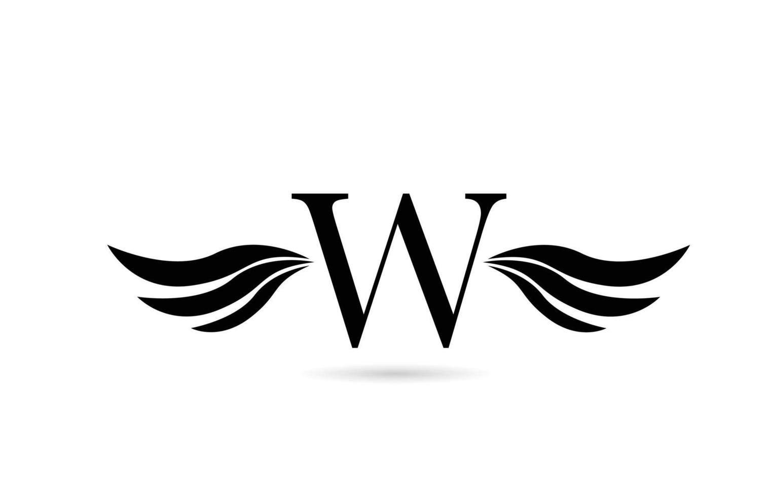 w diseño de icono de logotipo de letra del alfabeto con alas. plantilla creativa para negocios y empresas en blanco y negro vector