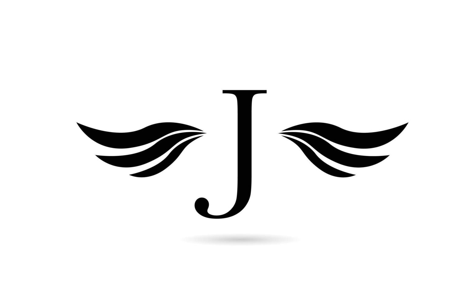 J alphabet letter logo icon design with wings. Creative template for business and company in white and black vector