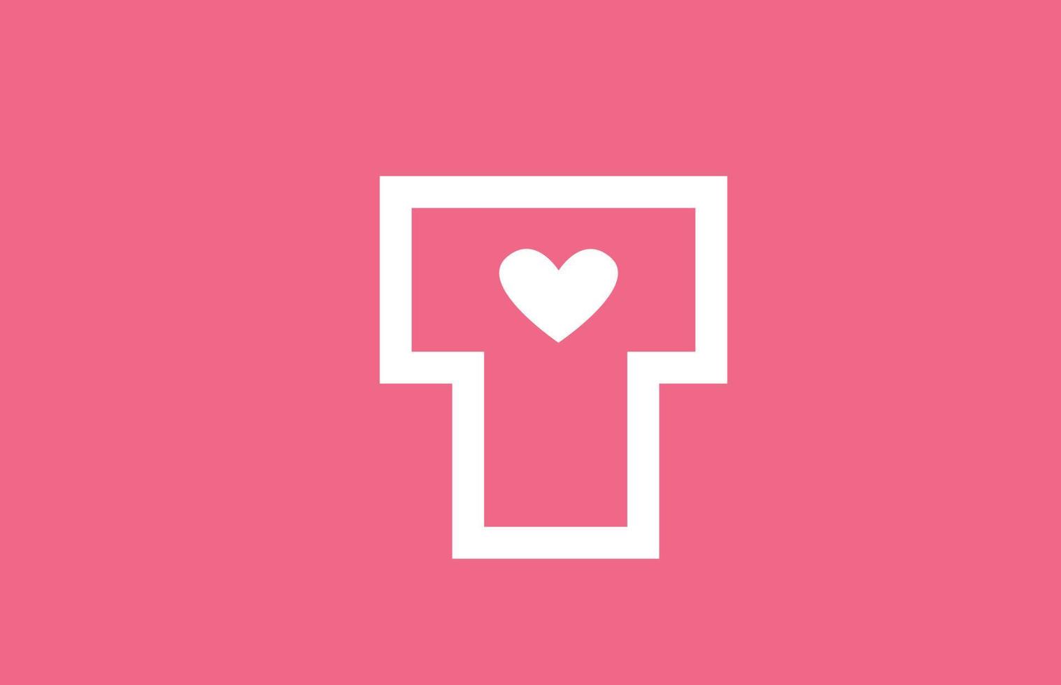 T amor corazón alfabeto letra logo icono con línea y color rosa. diseño creativo para una empresa o negocio de sitios de citas vector
