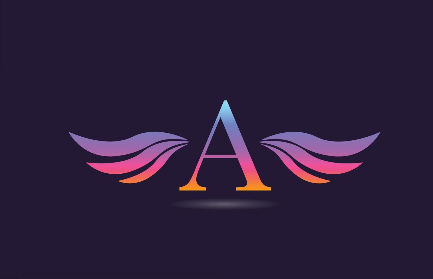 Colorful A alphabet letter logo icon design with wings. Creative template for company and business in pink yellow vector