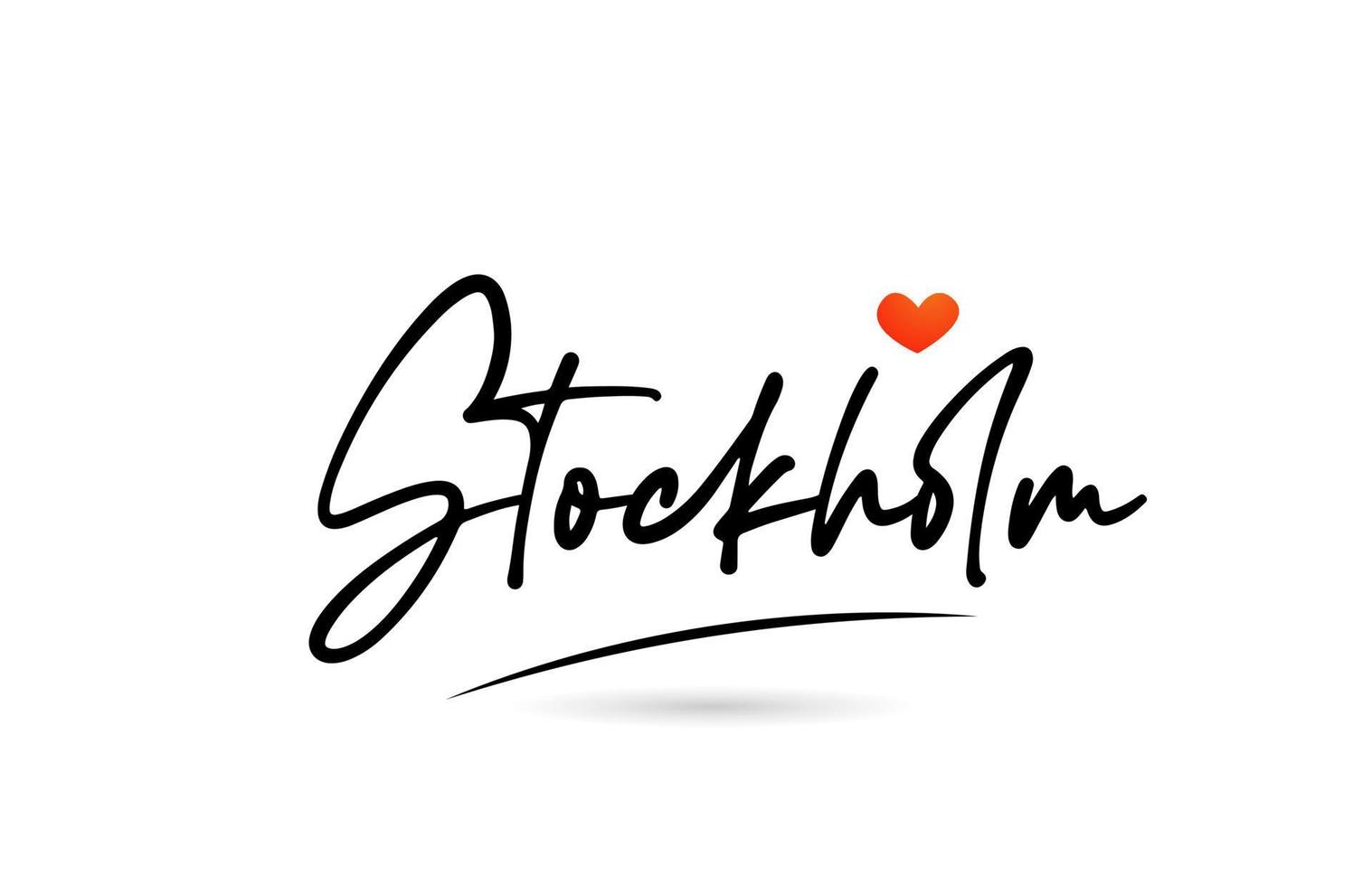Stockholm city text with red love heart design.  Typography handwritten design icon vector