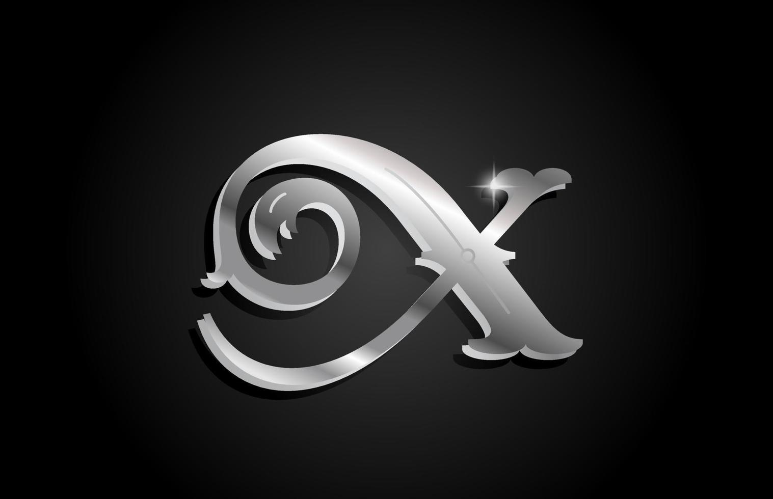 Silver metal X alphabet letter icon logo design. Creative template for business or company with grey color vector