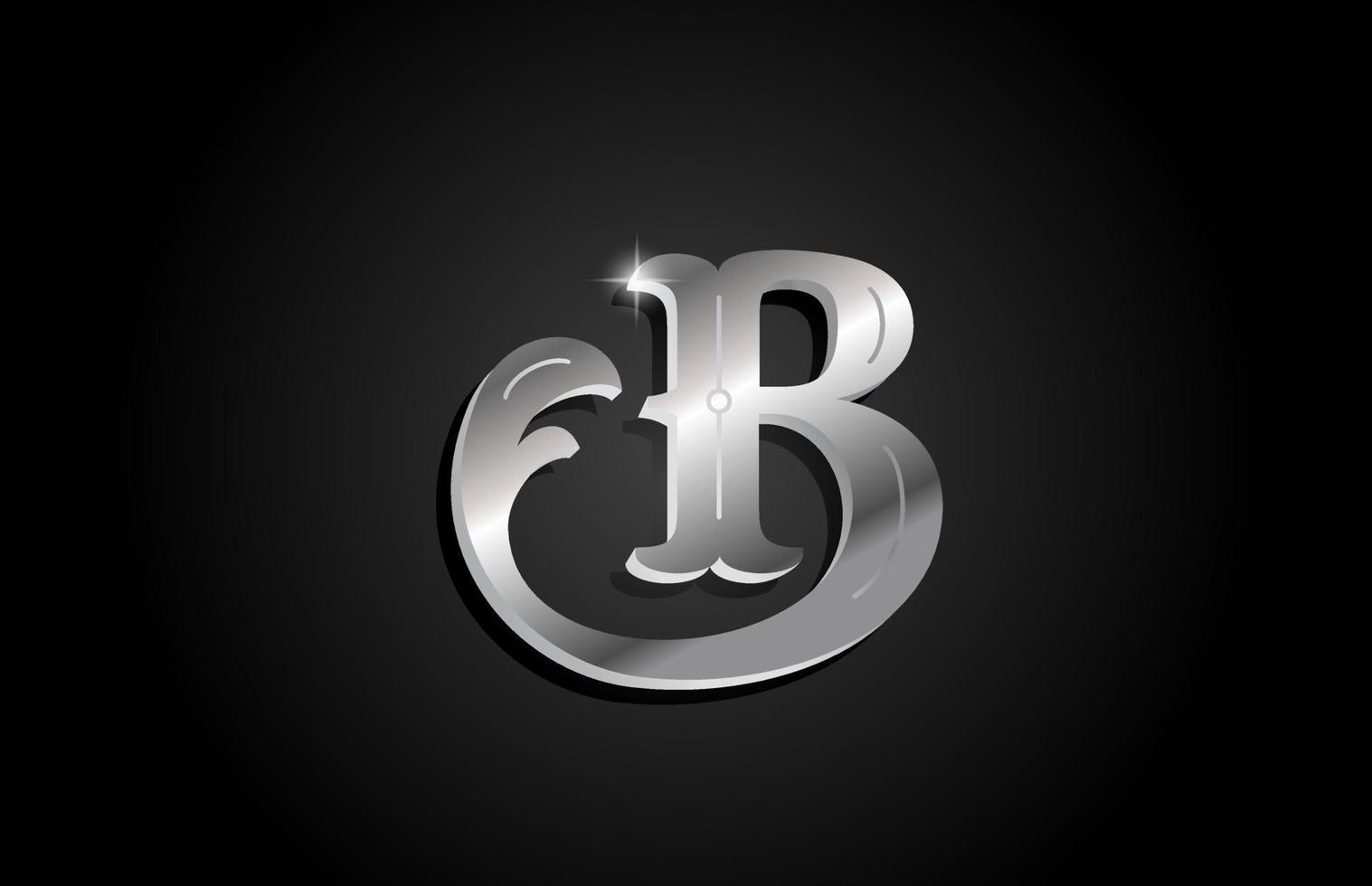 Diseño del logotipo del icono de la letra del alfabeto b de metal plateado. plantilla creativa para negocio o empresa con color gris vector