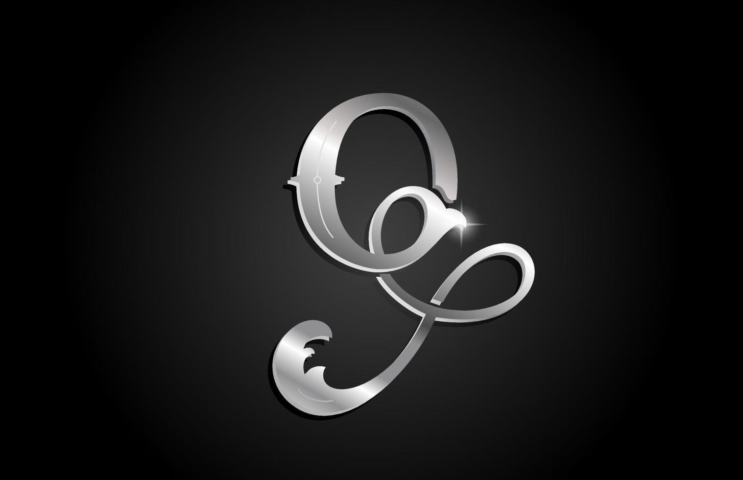 Diseño del logotipo del icono de la letra del alfabeto q de metal plateado. plantilla creativa para negocio o empresa con color gris vector