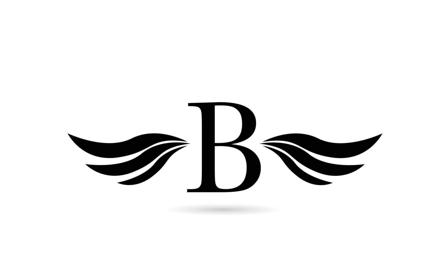 B alphabet letter logo icon design with wings. Creative template for business and company in white and black vector