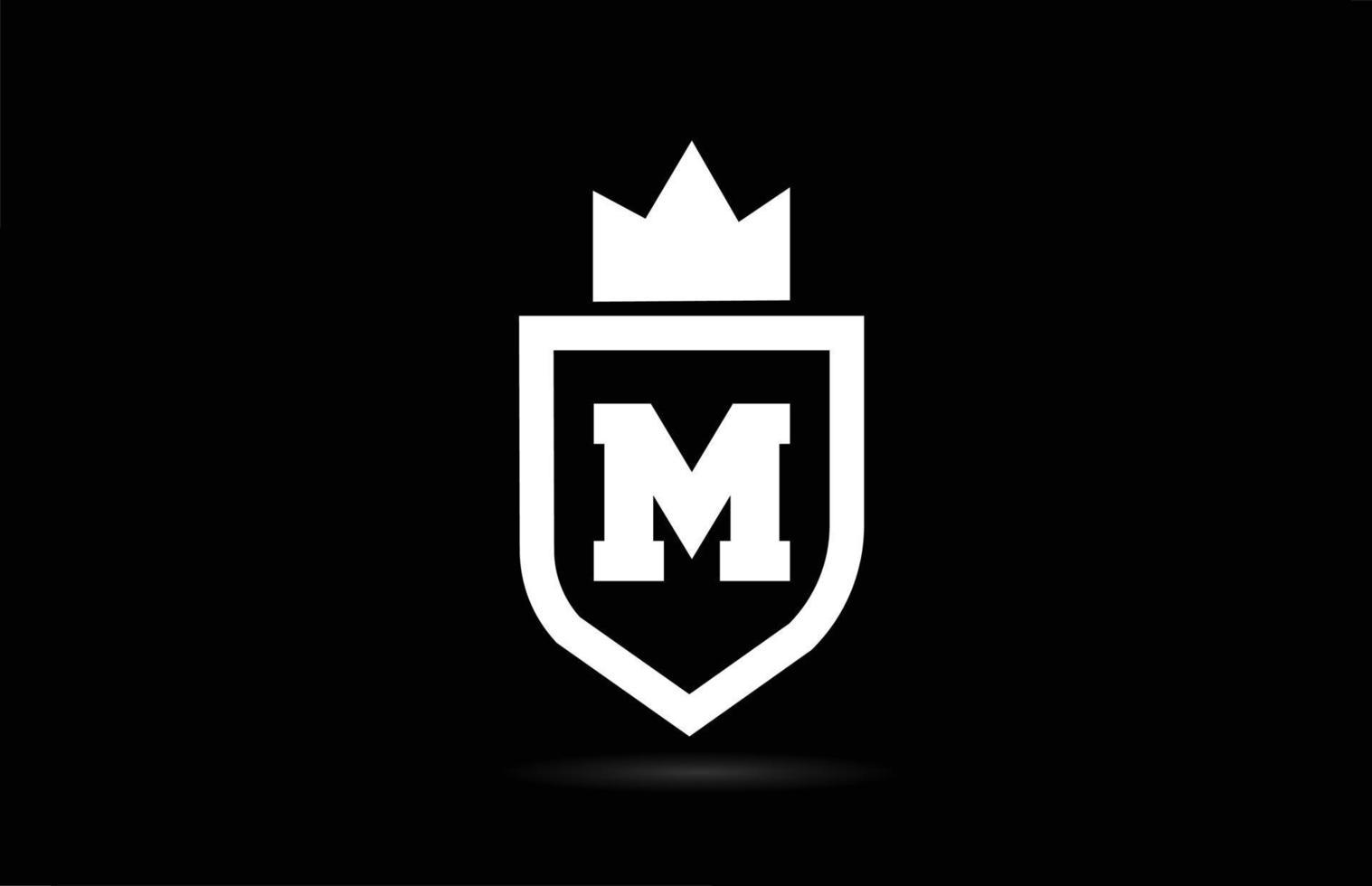 Icono del logotipo de la letra del alfabeto m con diseño de corona de rey. plantilla creativa para empresas y negocios en colores blanco y negro vector