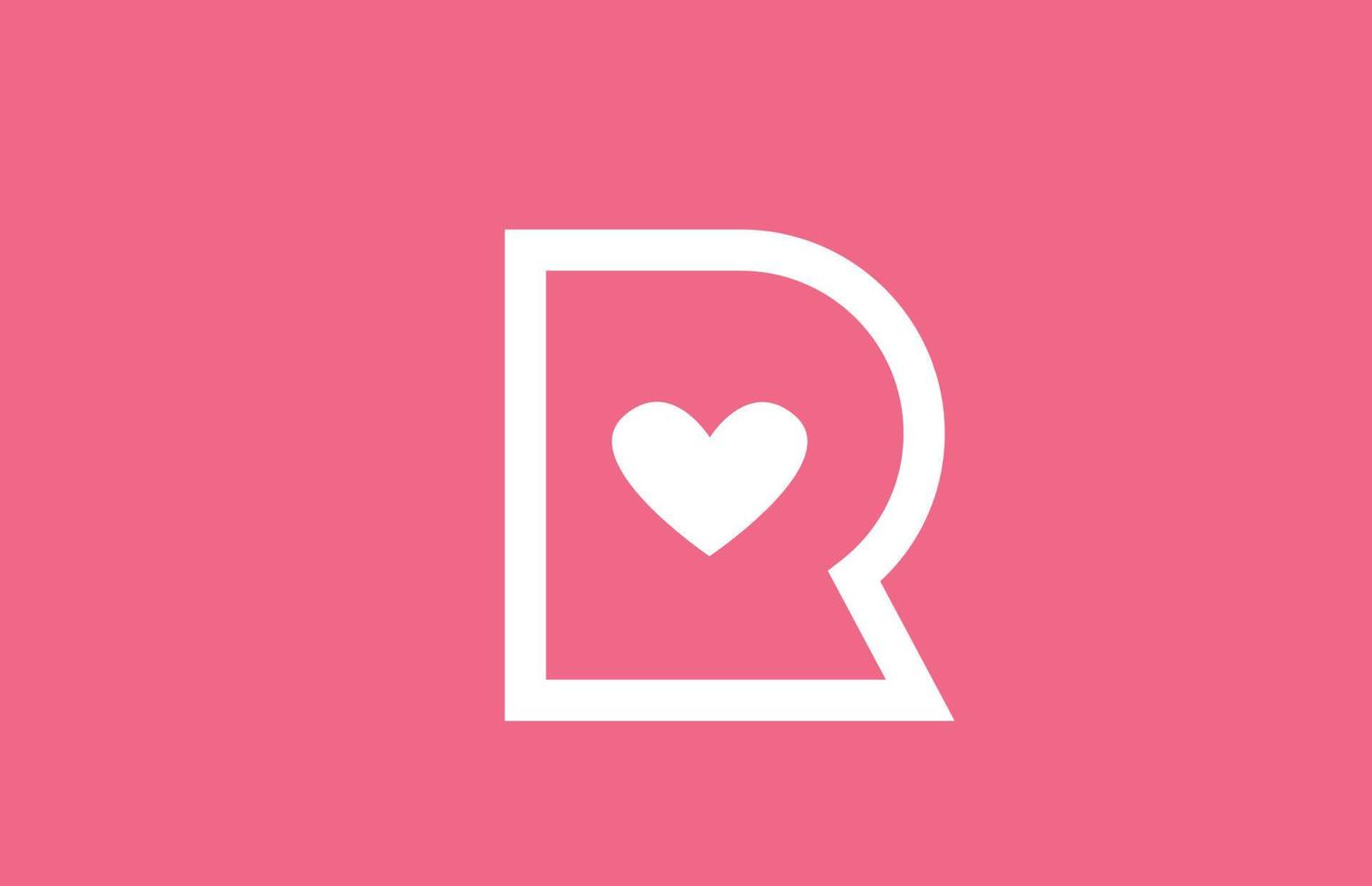 R love heart alphabet letter logo icon with pink color and line ...