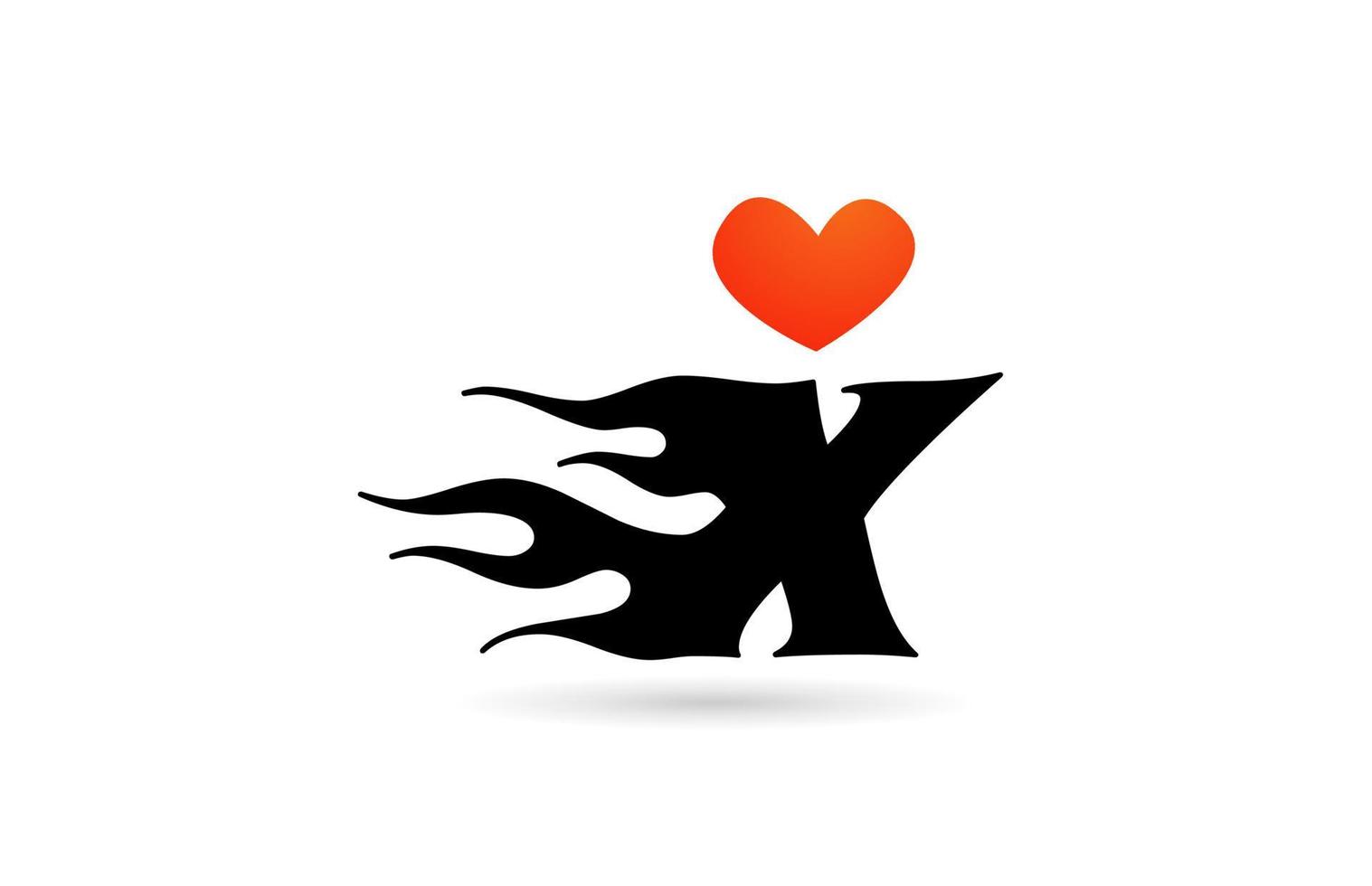 X alphabet letter logo design icon. Creative template for business with love heart flames vector