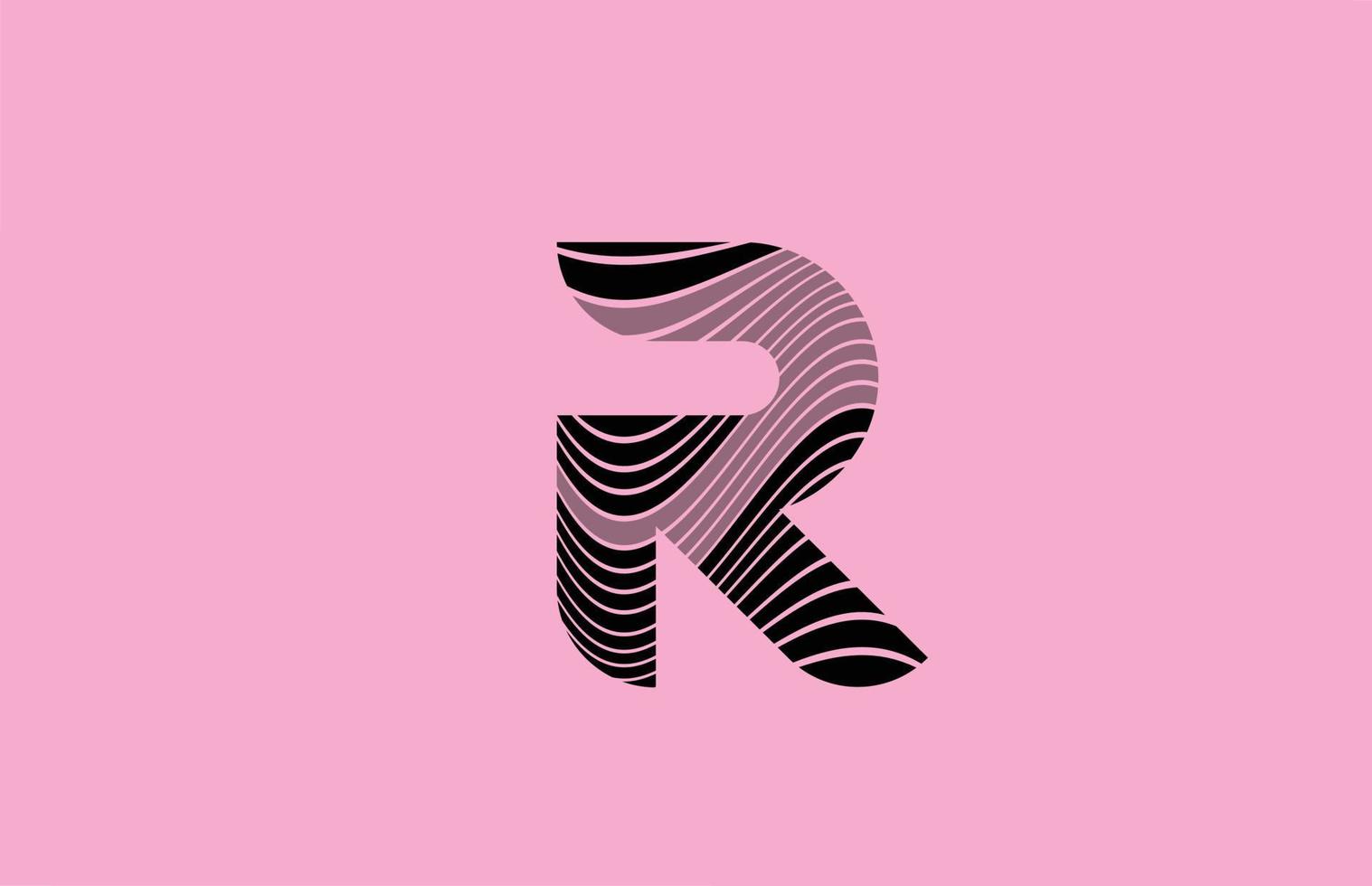 black letter R logo design icon with pink background. Creative template for company with lines vector