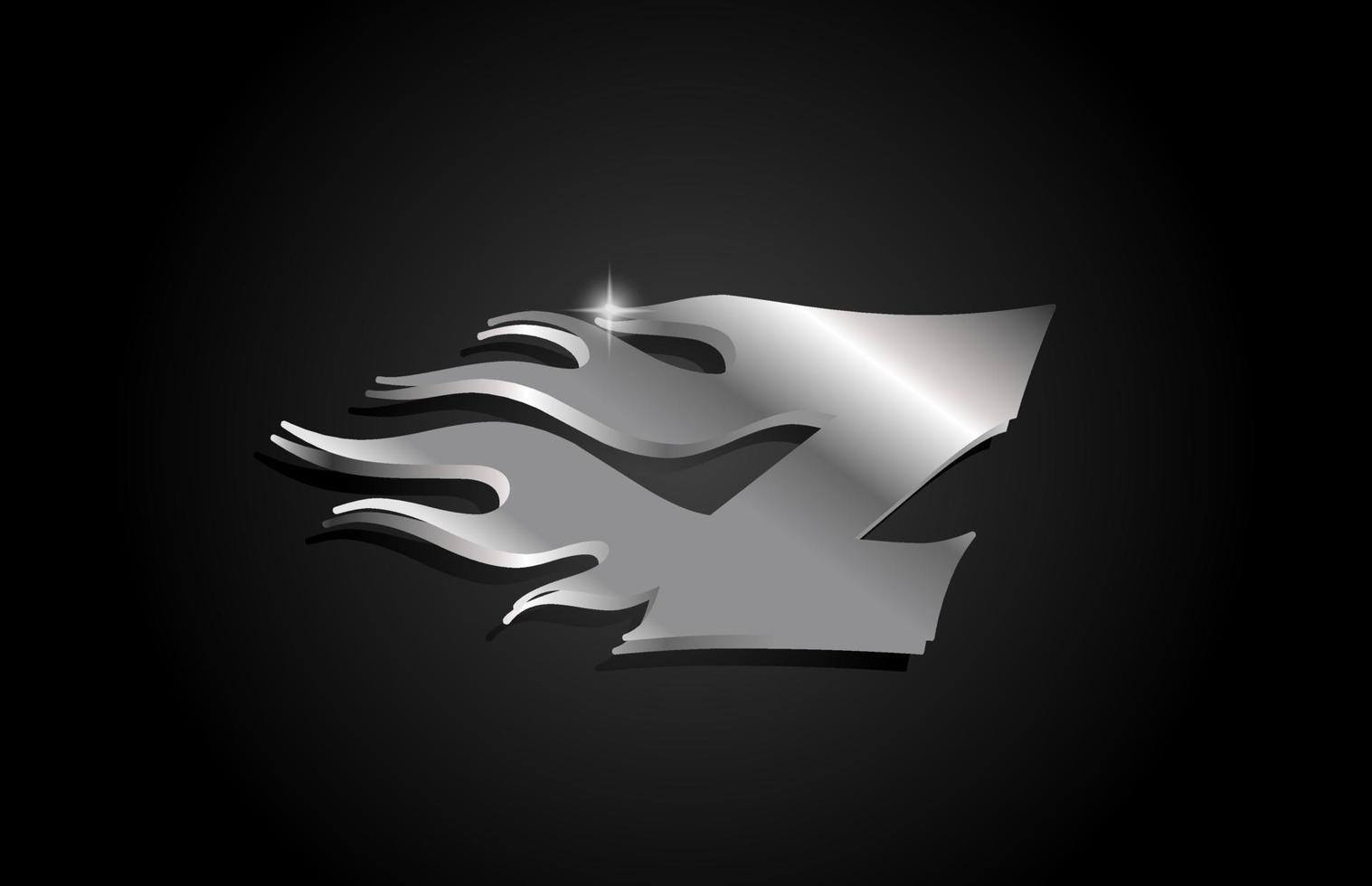 Diseño de logotipo de icono de letra z del alfabeto gris metálico. plantilla creativa para negocios con estilo metálico y llamas vector