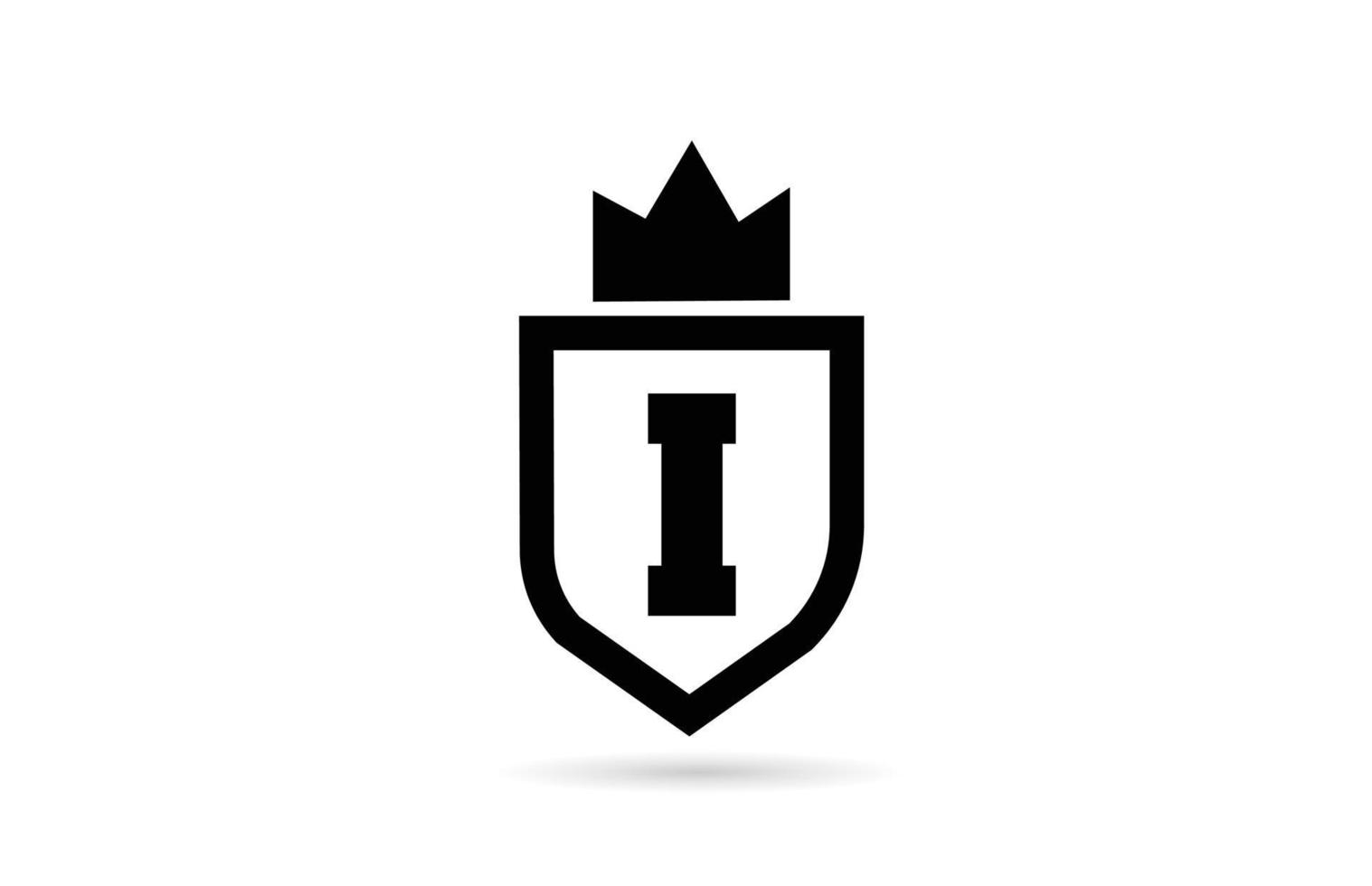 black and white I alphabet letter icon logo with shield and king crown design. Creative template for business and company vector