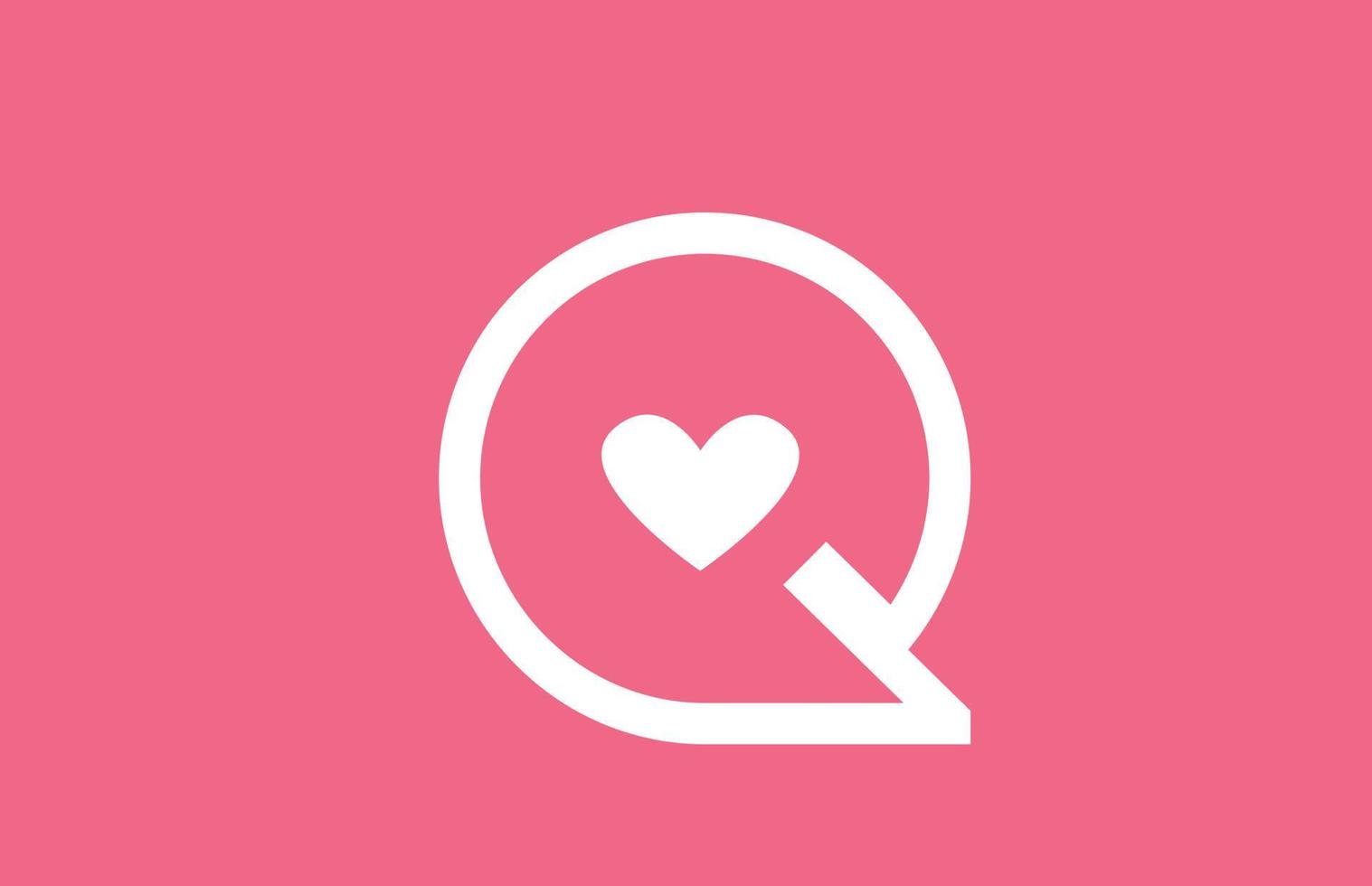 Q love heart alphabet letter logo icon with pink color and line. Creative design for a dating site company or business vector