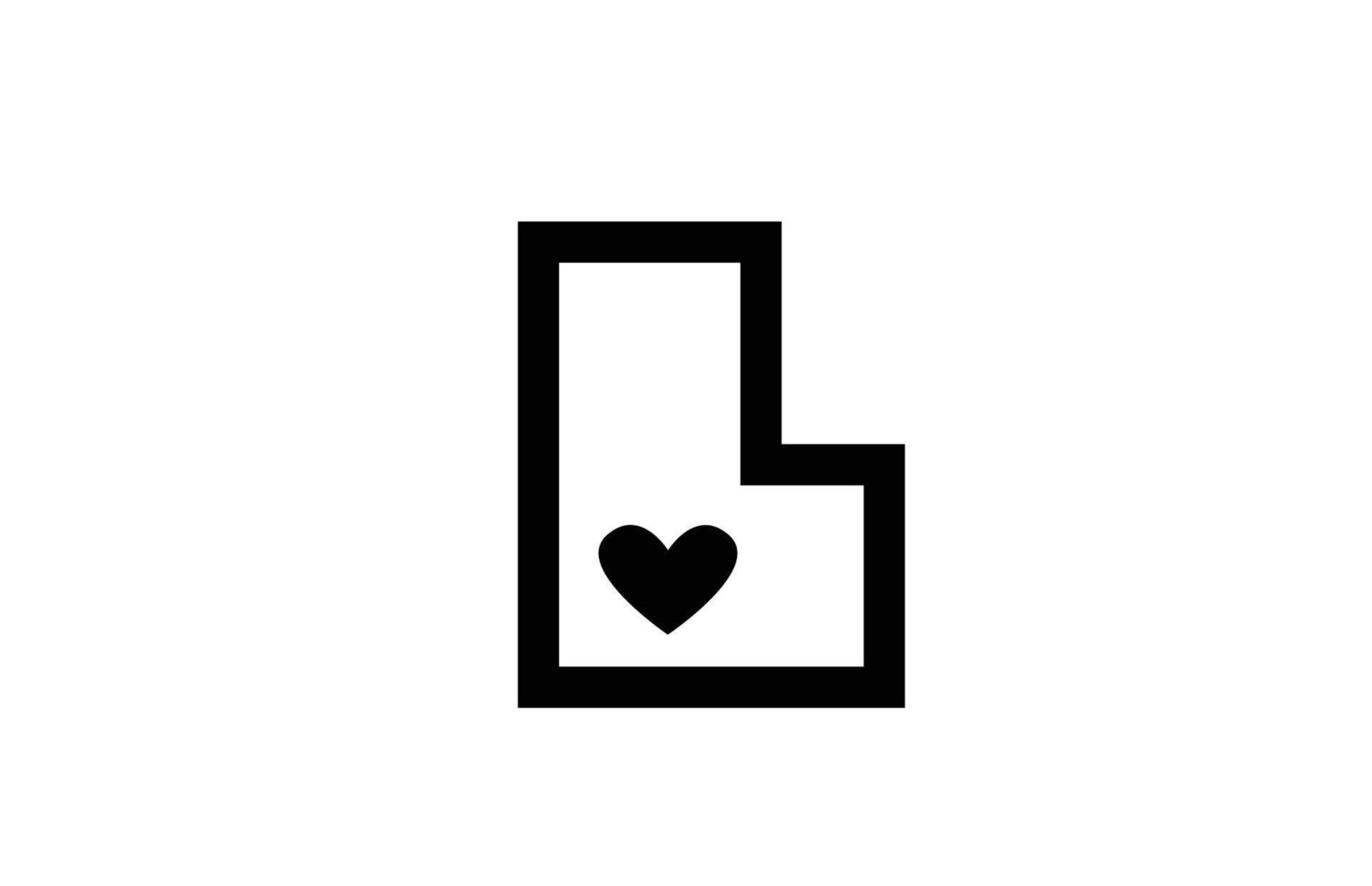 L love heart alphabet letter icon logo with black and white color and line. Creative design for company or business vector