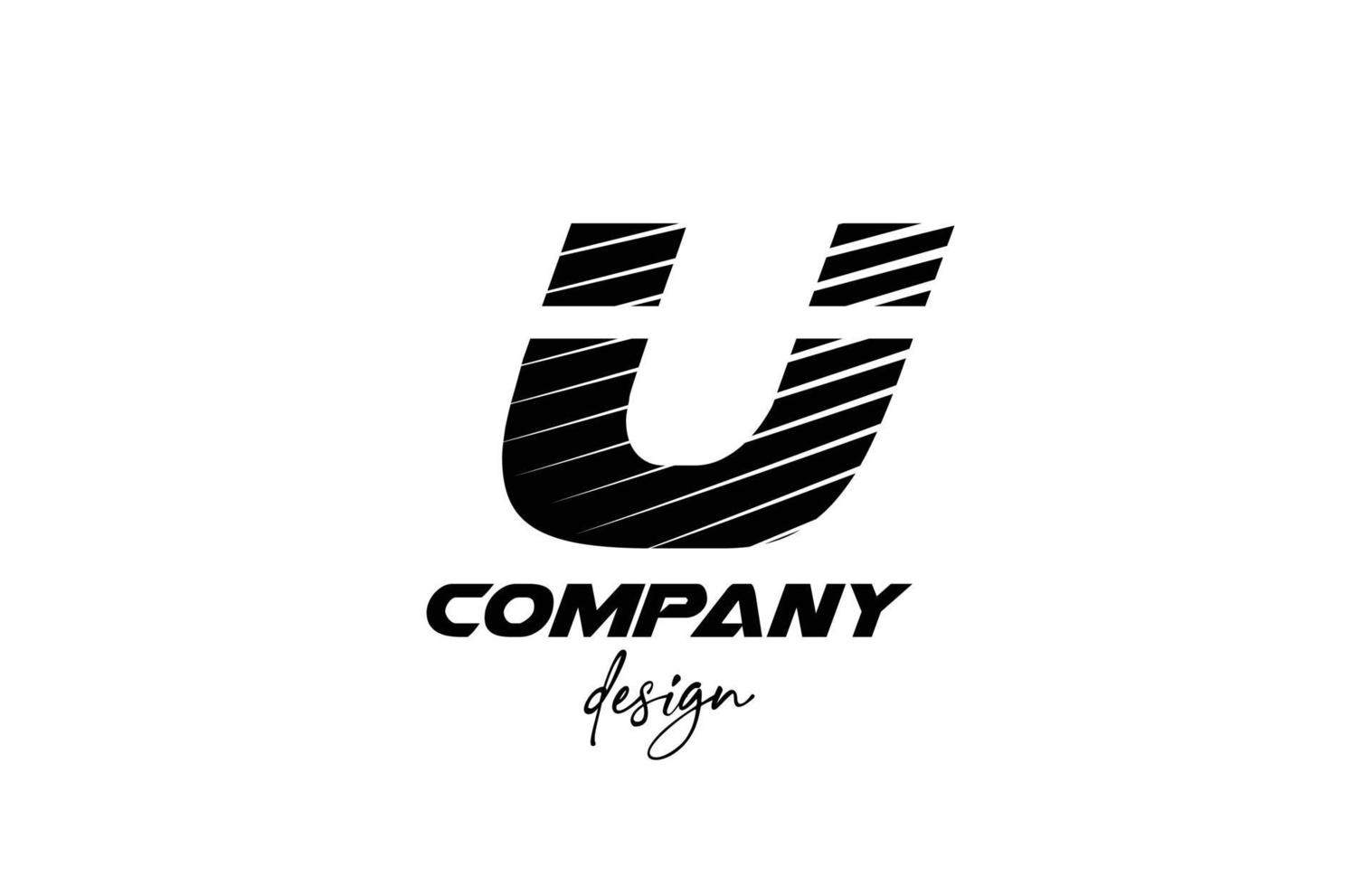 white and black U alphabet letter icon logo. Creative design for company and business with sliced bold style vector