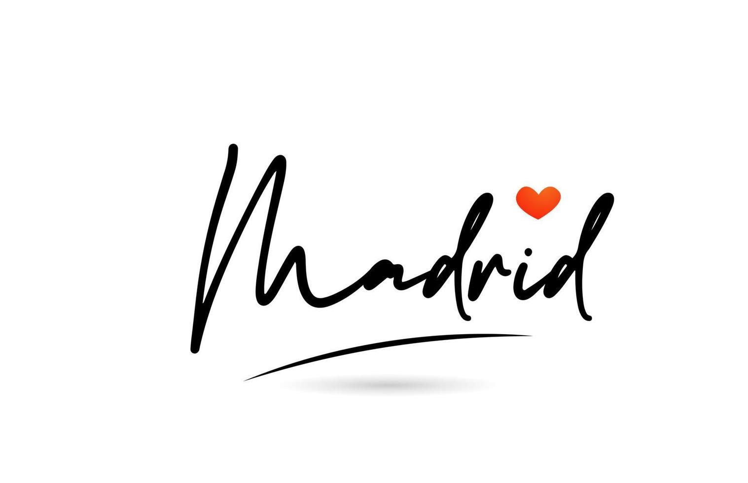 texto de la ciudad de madrid con diseño de corazón de amor rojo. icono de diseño manuscrito de tipografía vector