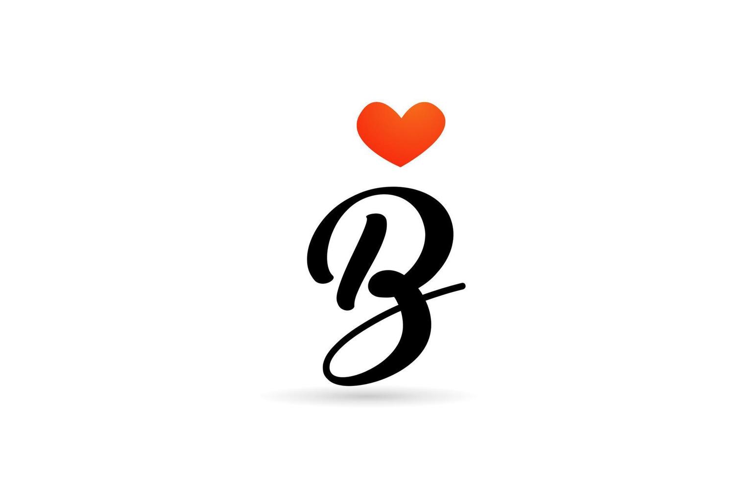 diseño del logotipo del icono de la letra del alfabeto b escrito a mano. plantilla creativa para negocios con corazón de amor vector