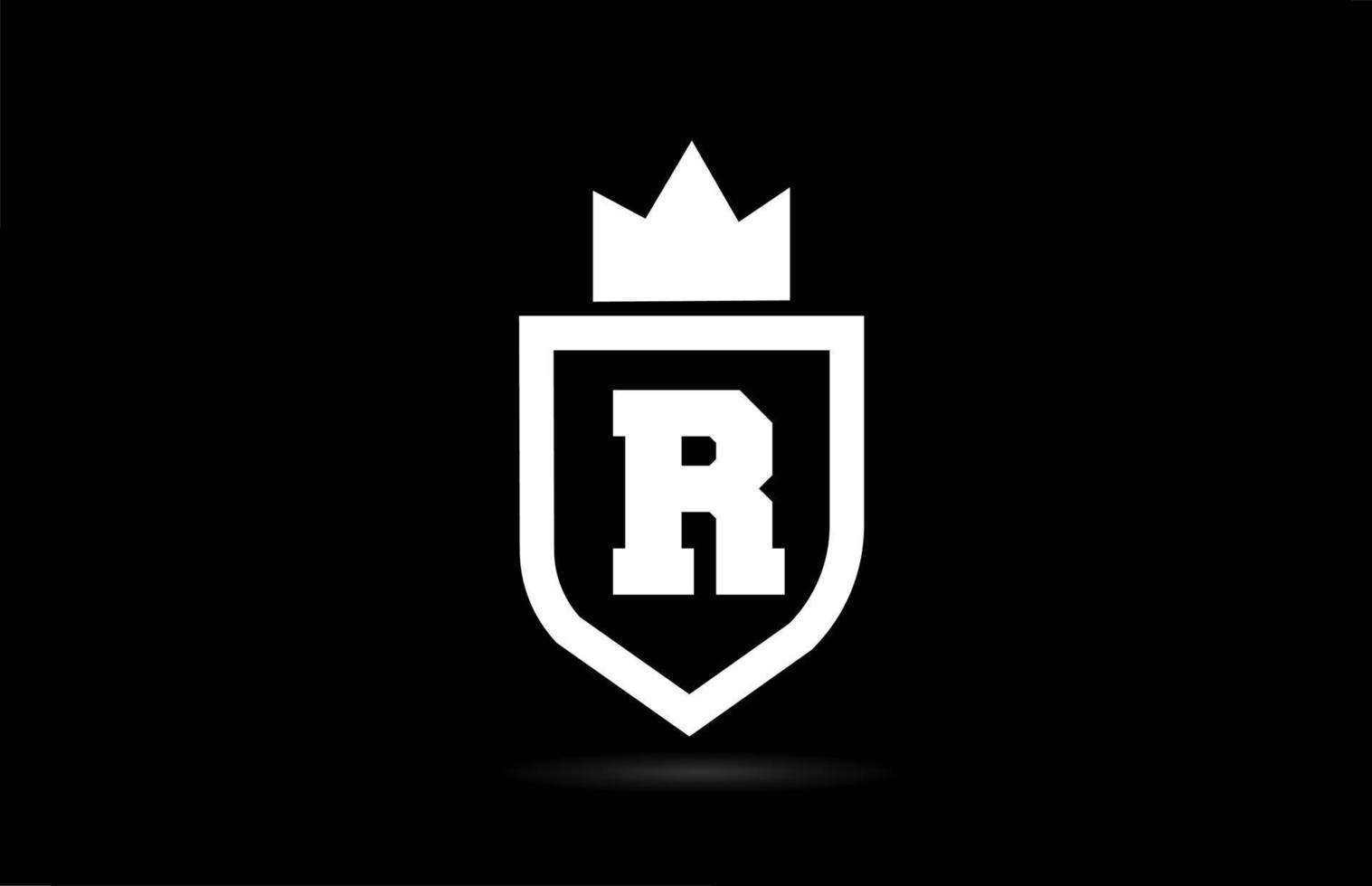 Ícono del logotipo de la letra del alfabeto r con diseño de corona de rey. plantilla creativa para empresas y negocios en colores blanco y negro vector